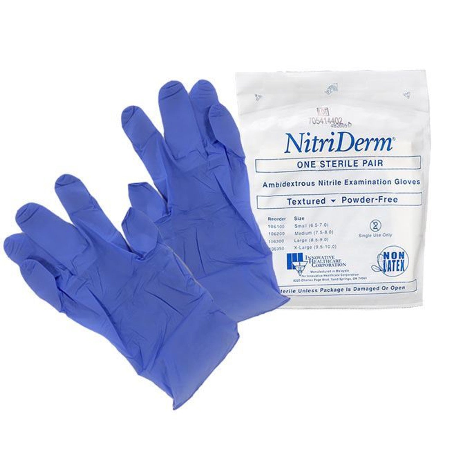 INNOVATIVE NITRIDERM® STERILE POWDER-FREE NITRILE EXAM GLOVES Gloves, Exam, X-Large, Nitrile, Chemo Tested, Sterile, PF, Pairs, 50 pr/bx, 4 bx/cs