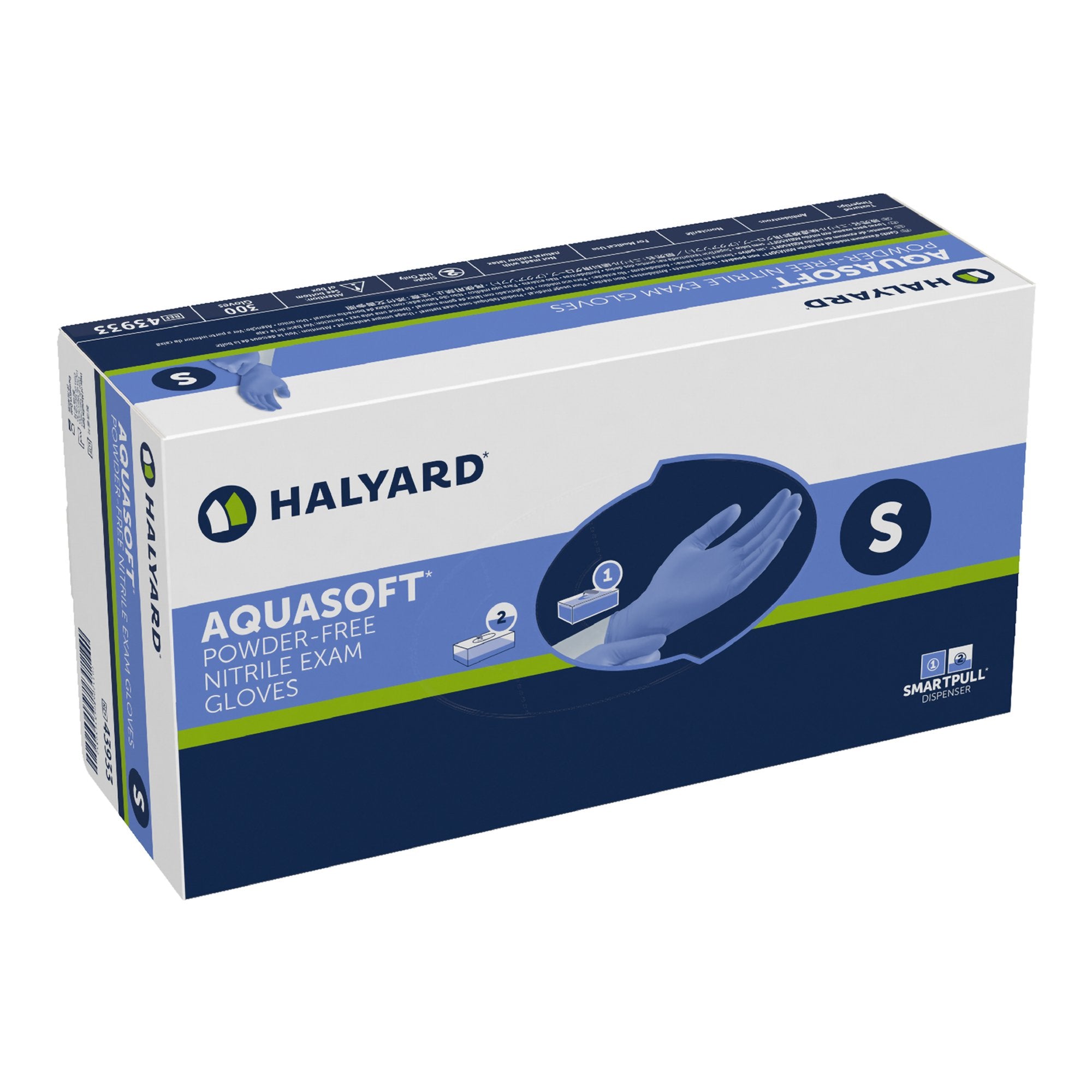 HALYARD AQUASOFT™ BLUE NITRILE EXAM GLOVES Gloves, Small, 300/bx, 10bx/cs