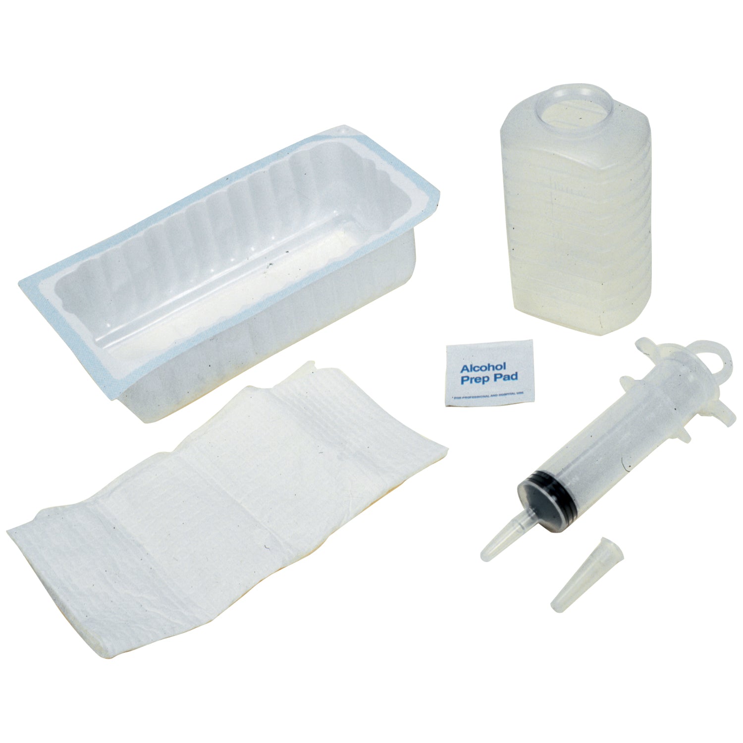 AMSINO AMSURE® STERILE IRRIGATION TRAY Piston Irrigation Tray Includes 1000cc Outer Tray, 500cc Graduated Container, 60cc Thumb Control Ring Syringe, Alcohol Prep Pad, Large Moisture-Proof Underpad, 20/cs