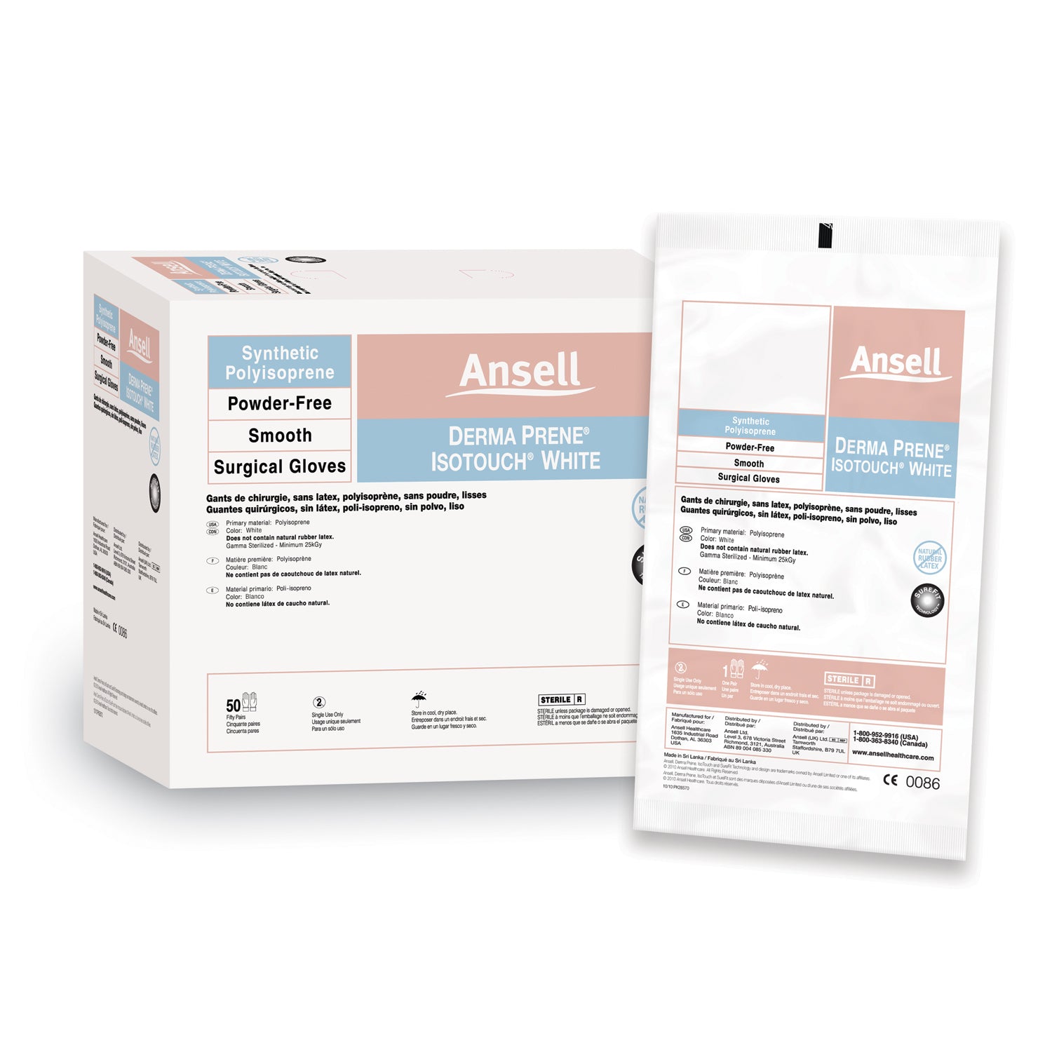 ANSELL GAMMEX® NON-LATEX PI WHITE POWDER-FREE SYNTHETIC Surgical Gloves, Size 6, White, 50 pr/bx, 4 bx/cs
