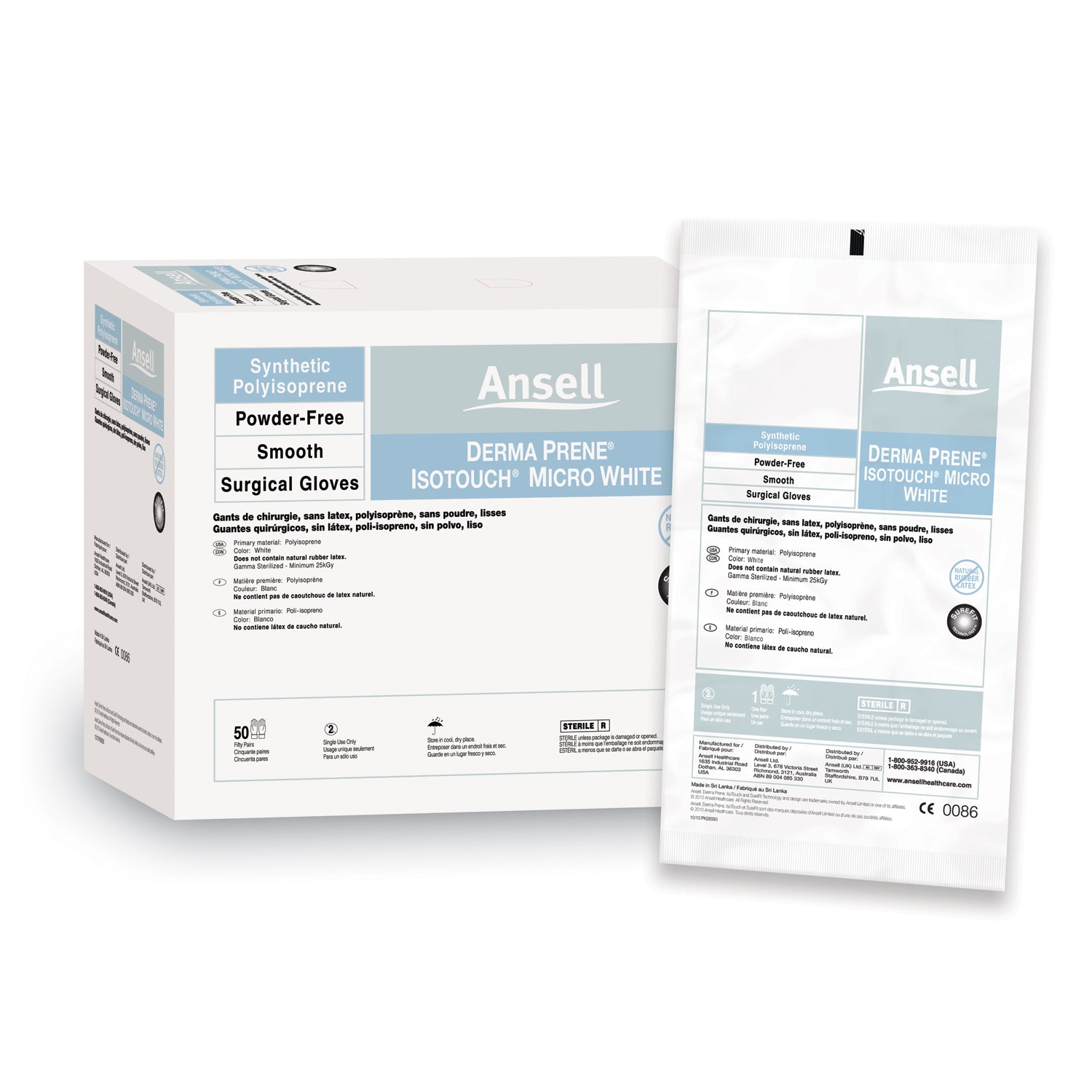 ANSELL GAMMEX® NON-LATEX PI MICRO WHITE Surgical Gloves, Size 6, White, 50 pr/bx, 4 bx/cs
