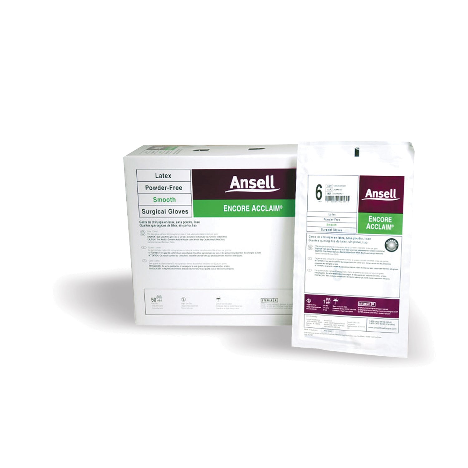 ANSELL ENCORE® ACCLAIM™ POWDER-FREE LATEX Surgical Gloves, Size 71/2, 50 pr/bx, 4 bx/cs