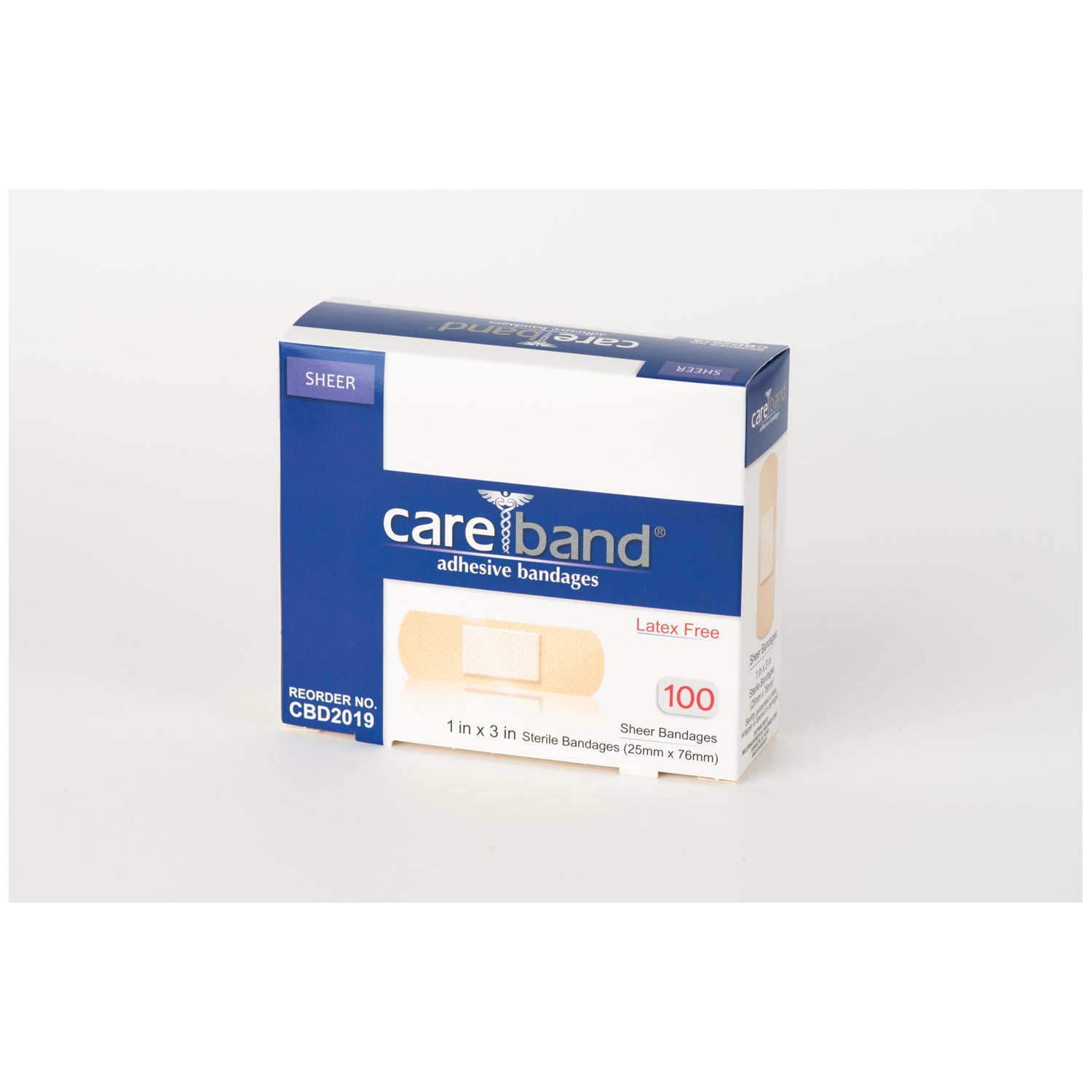ASO CAREBAND™ SHEER ADHESIVE STRIP BANDAGES "Sheer Strips, 1\" x 3\", Latex Free (LF), 100/bx, 12 bx/cs "
