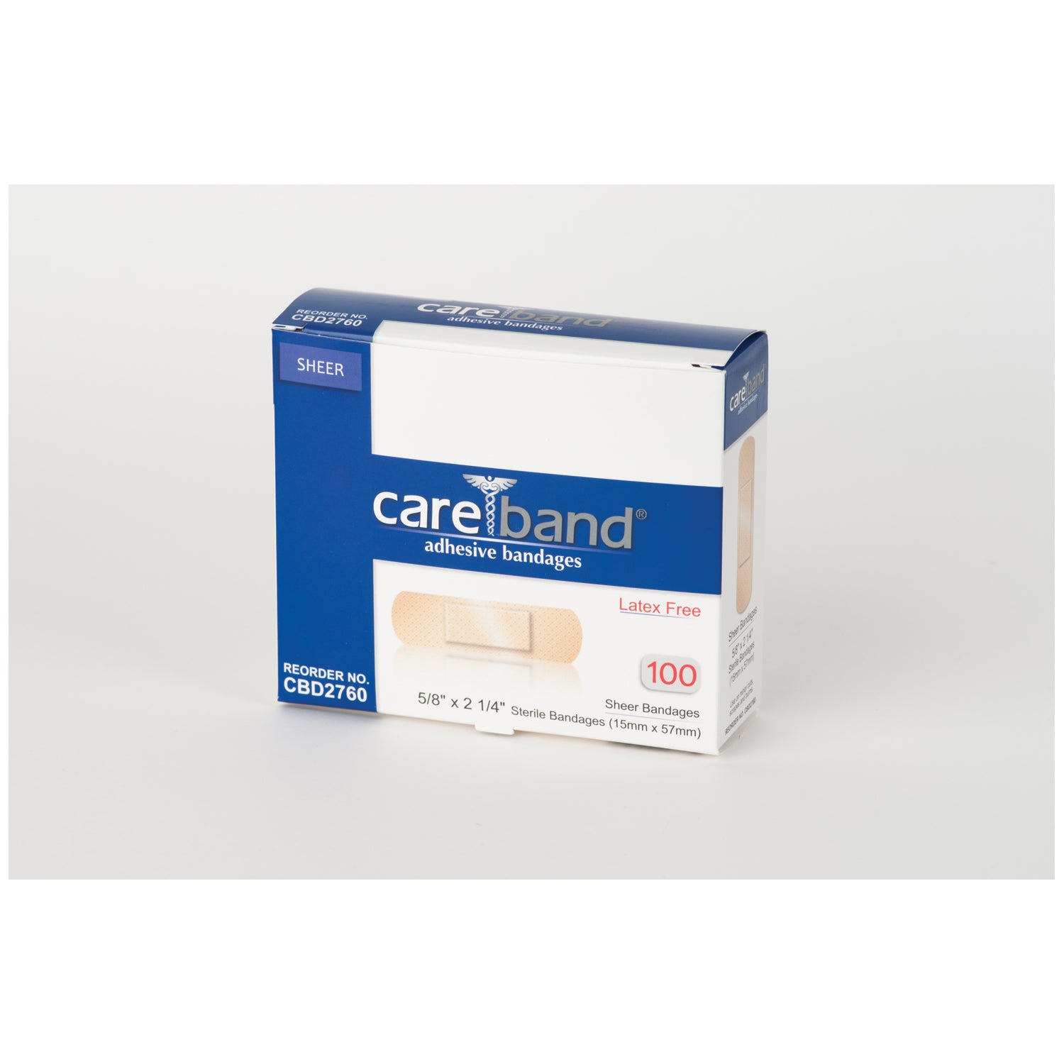 ASO CAREBAND™ SHEER ADHESIVE STRIP BANDAGES "Sheer Junior Strips, 5/8\" x 21/4\", Latex Free (LF), 100/bx, 24 bx/cs"