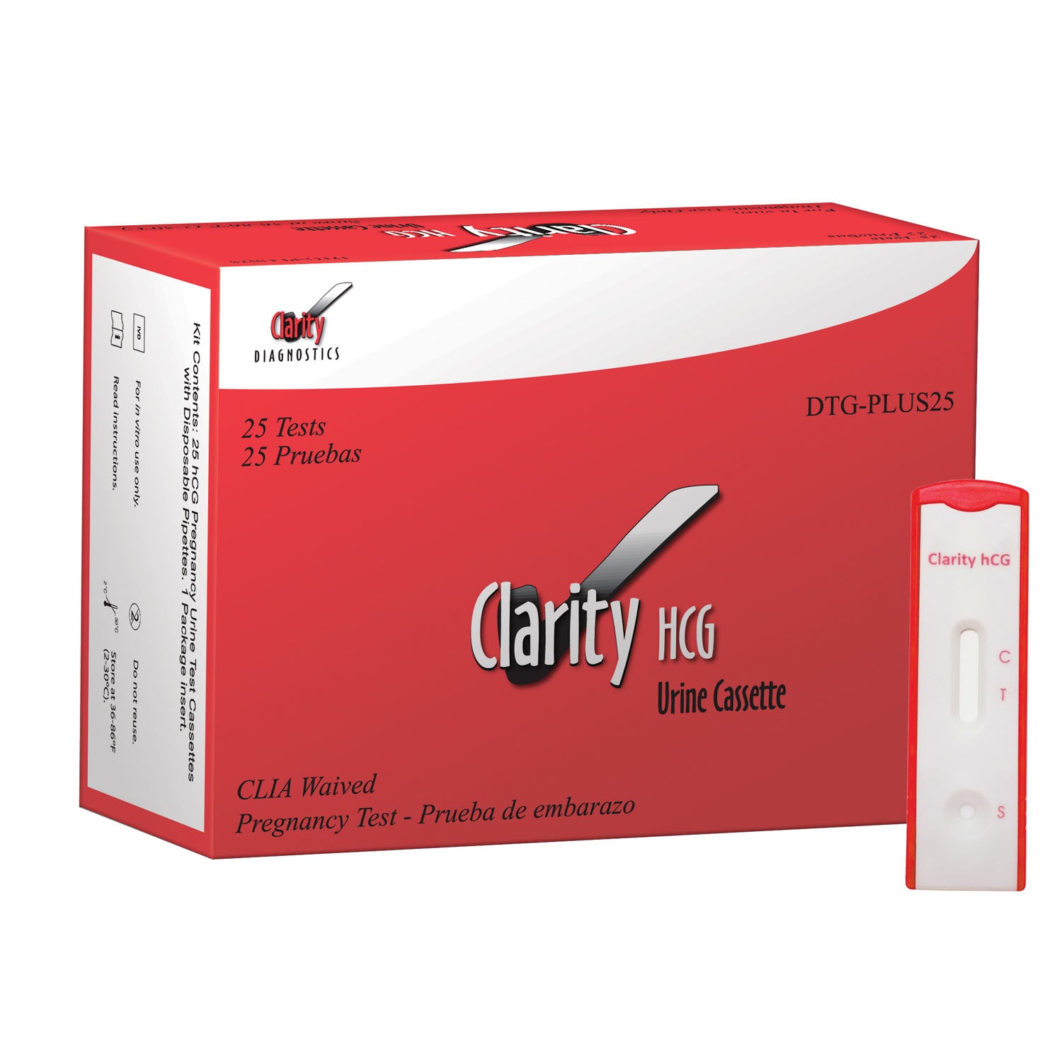 CLARITY DIAGNOSTICS PREGNANCY Clarity HCG Test Cassettes, CLIA Waived, 25/bx