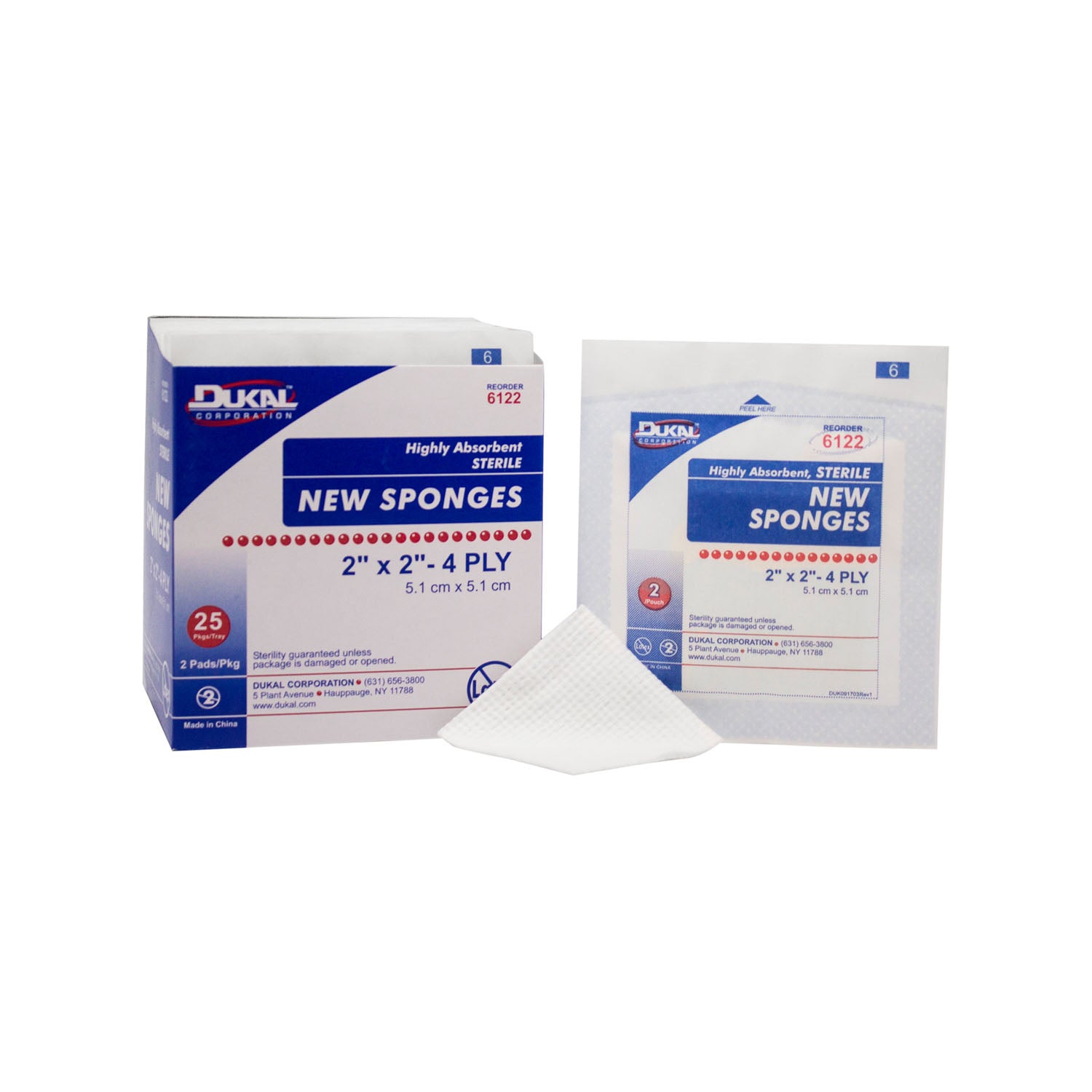 DUKAL NEW SPONGES "Sponge, 2\" x 2\", Non-Woven New Sponge, Sterile, 4-Ply, 2/pk, 25 pk/bx, 60 bx/cs"