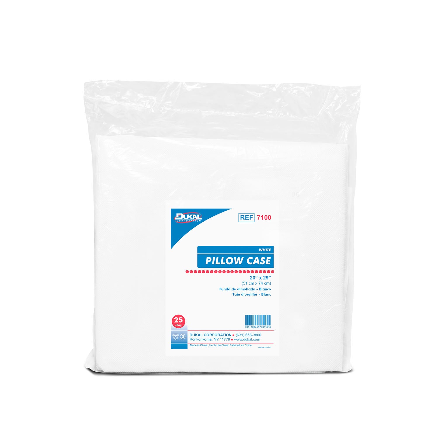DUKAL DISPOSABLE LINENS "Pillowcase, 20\" x 29\", Fluid Resistant, White, Disposable, 25/bg, 4 bg/cs"
