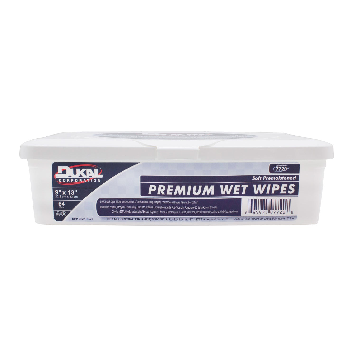 DUKAL WET WIPES "Wet Wipes, 9\" x 13\", Adult, 64/tub, 8 tub/cs"