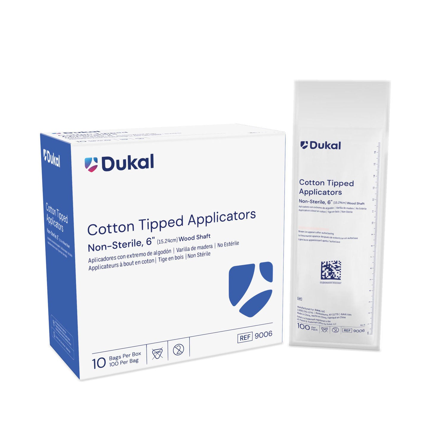 DUKAL COTTON TIPPED APPLICATORS "Applicator, 6\" Cotton Tip, Non-Sterile, 100/bg, 10 bg/bx, 10 bx/cs (36 cs/plt)"