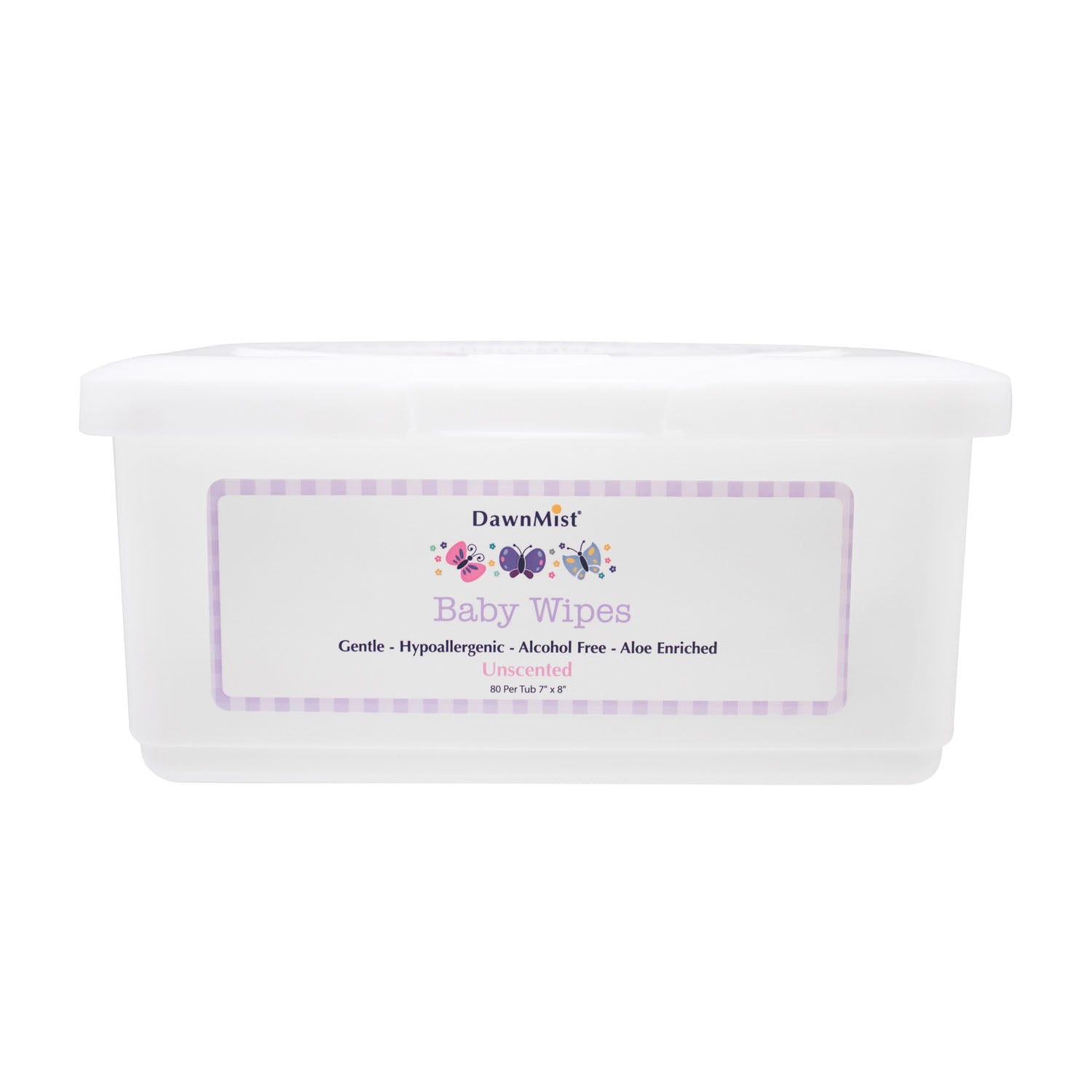 DUKAL DAWNMIST BABY WIPES "Baby Wipes, Embossed, Unscented, 7\" x 8\", 80/tub, 12 tub/cs"