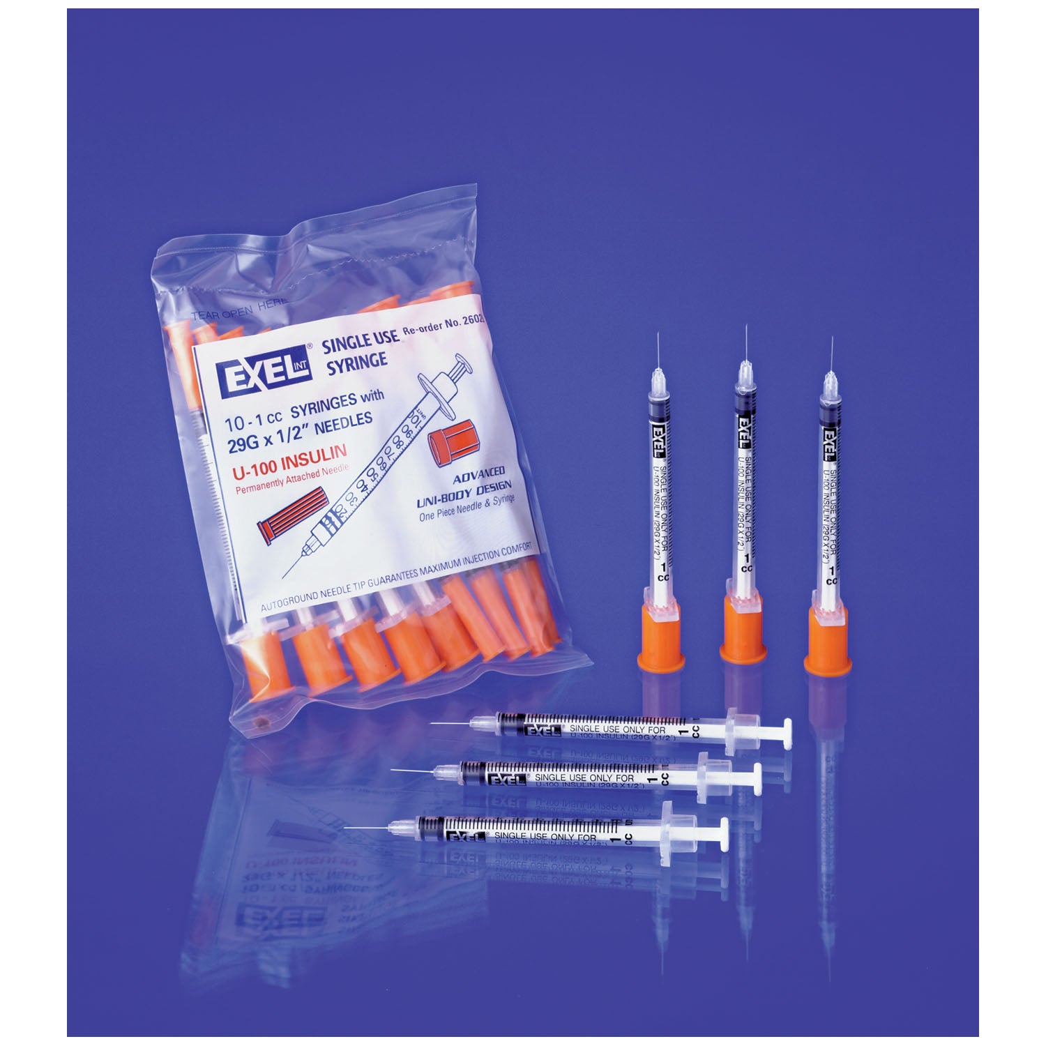 EXEL INSULIN SYRINGE WITH NEEDLE Insulin Syringe & Needle, 29G x ½", 1cc, 10/bg, 10bg/bx, 5bx/cs (24 cs/plt)