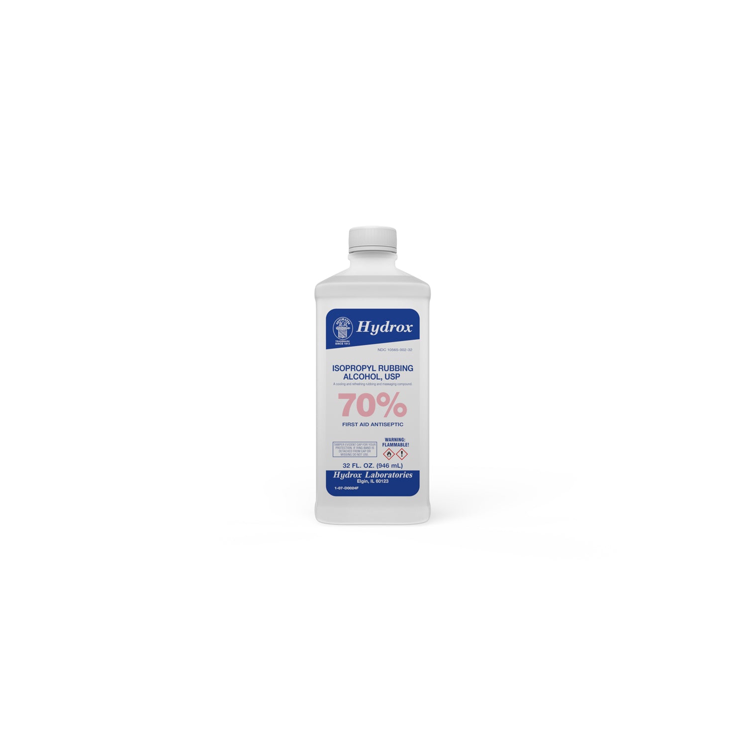HYDROX LABORATORIES ISOPROPYL ALCOHOL Isopropyl Rubbing Alcohol 70%, USP, 32 oz, 12 btl/cs (HAZMAT Fees Apply, cannot ship via Air or to AK, GU, HI, MP, PR, VI)