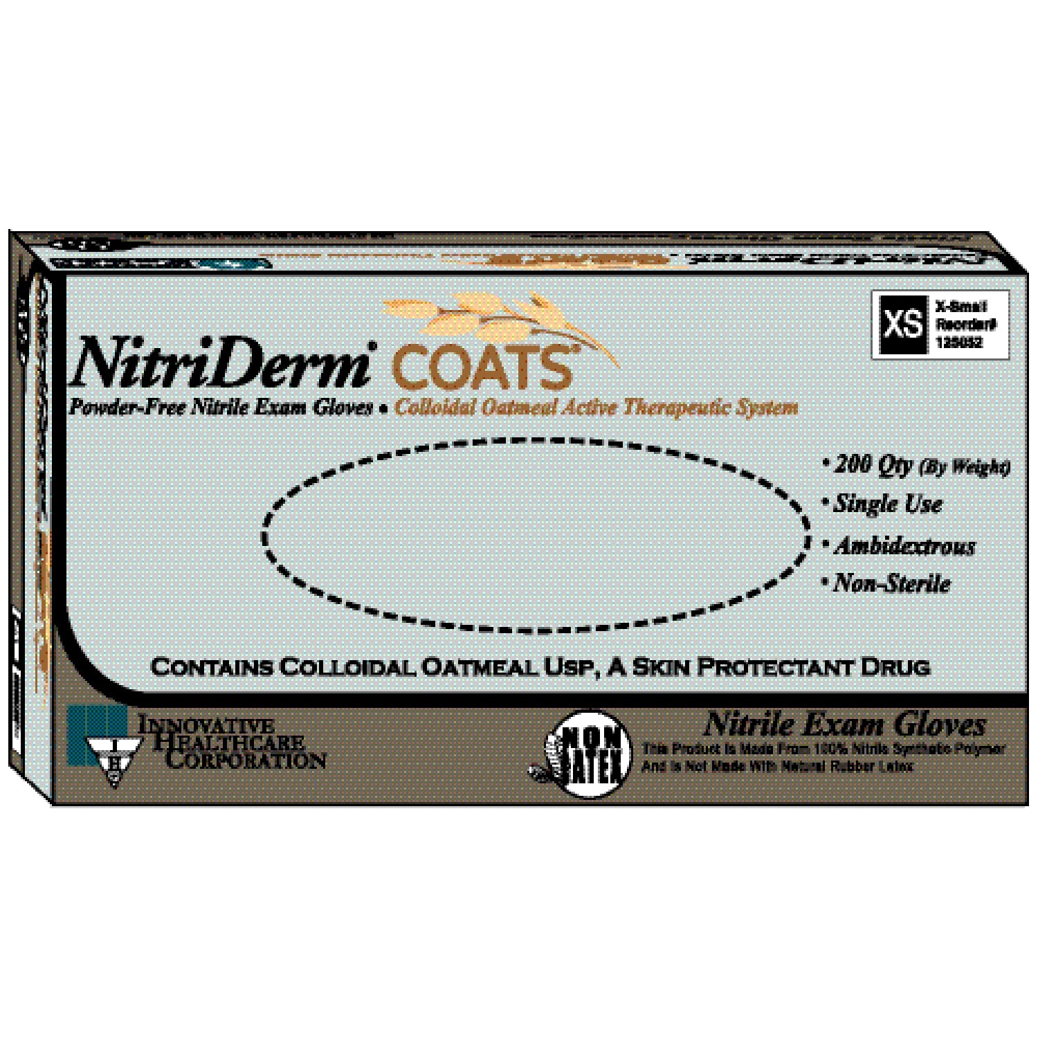 INNOVATIVE NITRIDERM® COATS™ POWDER-FREE NITRILE EXAM Gloves, Medium, Exam, Nitrile, Non-Sterile, PF, Colloidal Oatmeal, Therapeutic, 200/bx, 10 bx/cs