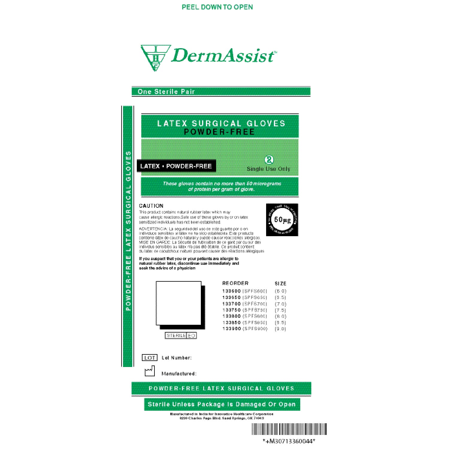 INNOVATIVE DERMASSIST® SURGICAL POWDER-FREE Gloves, Surgical, Powder Free (PF), Size 61/2, Latex, Sterile, Textured Finish, 50 pr/bx, 4 bx/cs (48 cs/plt)