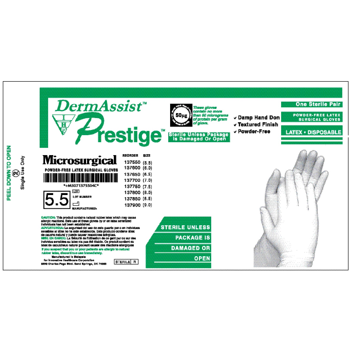 INNOVATIVE PRESTIGE® MICROSURGICAL POWDER-FREE LATEX SURGICAL Gloves, Surgical, Size 51/2, Latex, Sterile, PF, Textured Finish, 25 pr/bx, 4 bx/cs