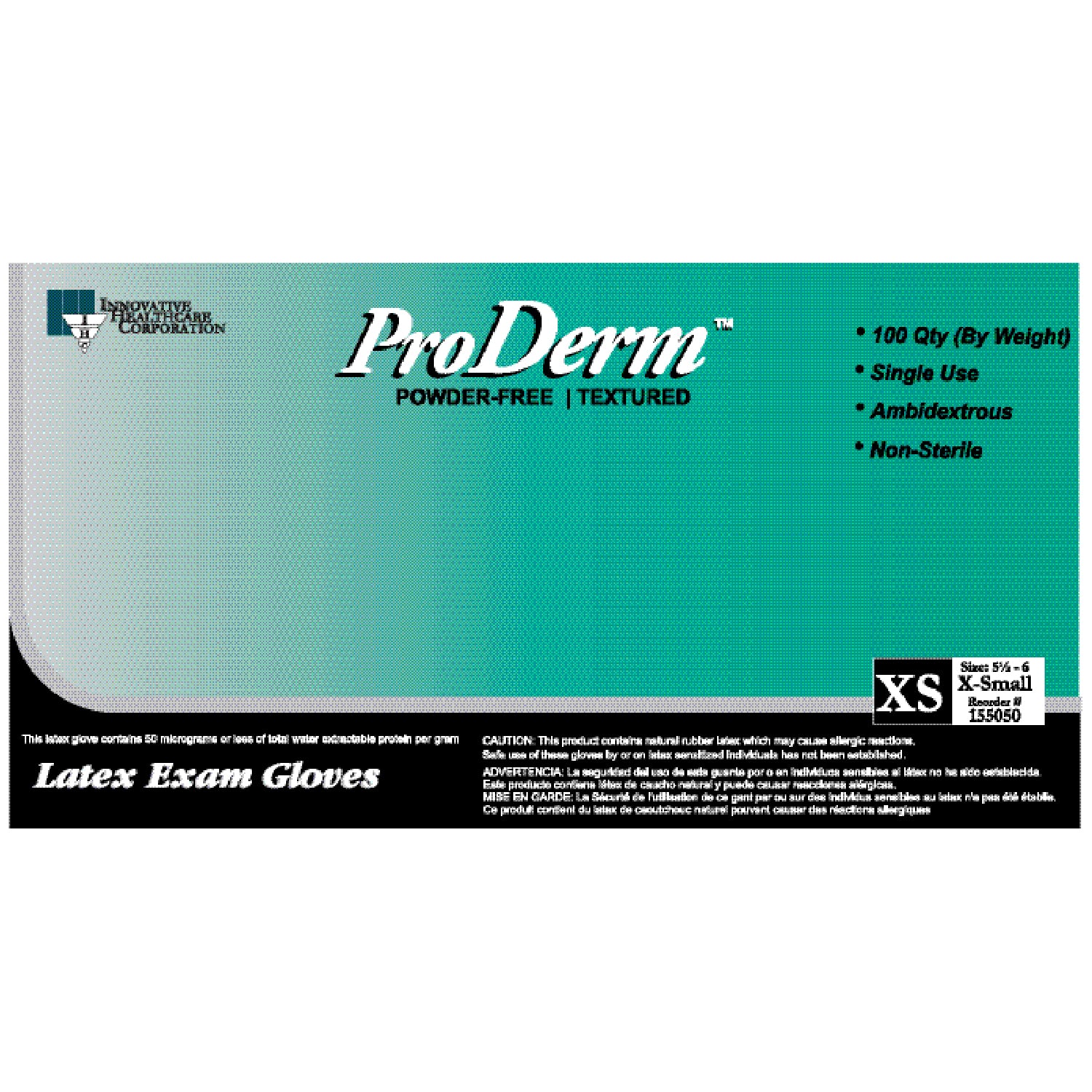 INNOVATIVE PRODERM™ POWDER-FREE EXAM Gloves, Exam, X-Small, Latex, Non-Sterile, PF, Textured, Polymer Bonded, 100/bx, 10 bx/cs (75 cs/plt)