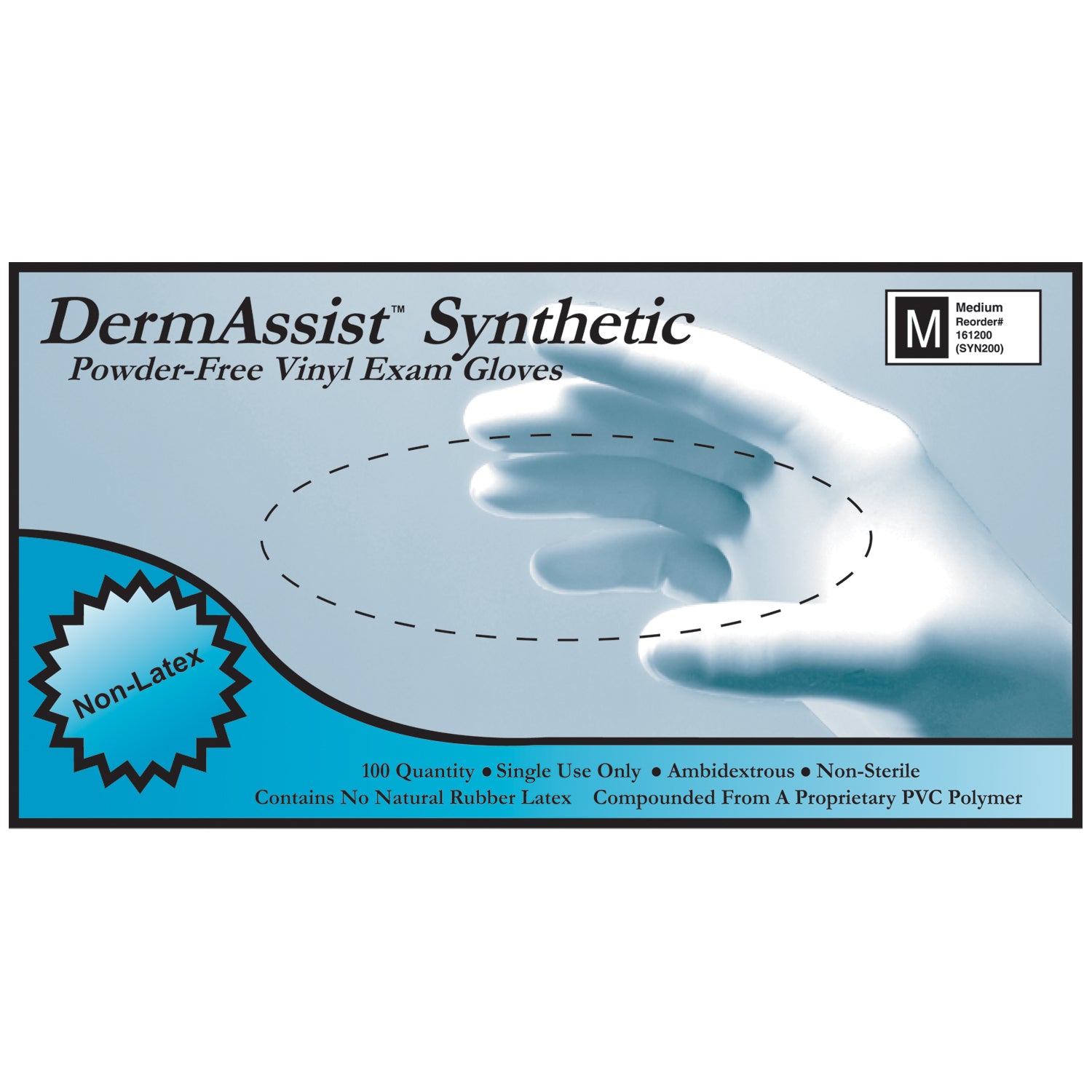 INNOVATIVE DERMASSIST® VINYL SYNTHETIC POWDER-FREE EXAM GLOVES Gloves, Exam, Medium, Vinyl, Non-Sterile, PF, Smooth, 100/bx, 10 bx/cs