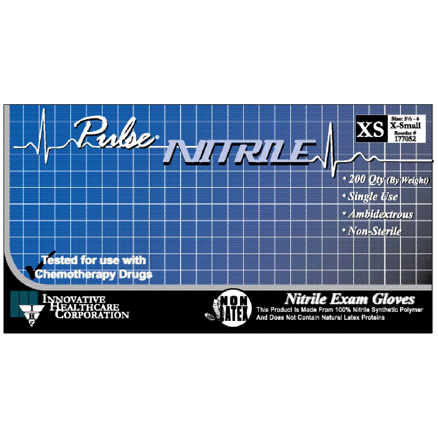 INNOVATIVE PULSE® NITRILE EXAM Gloves, Exam, XX-Large, Nitrile, Chemo, Non-Sterile, PF, Textured, ThinFilm, Dark Lavender Blue, 180/bx, 10 bx/cs