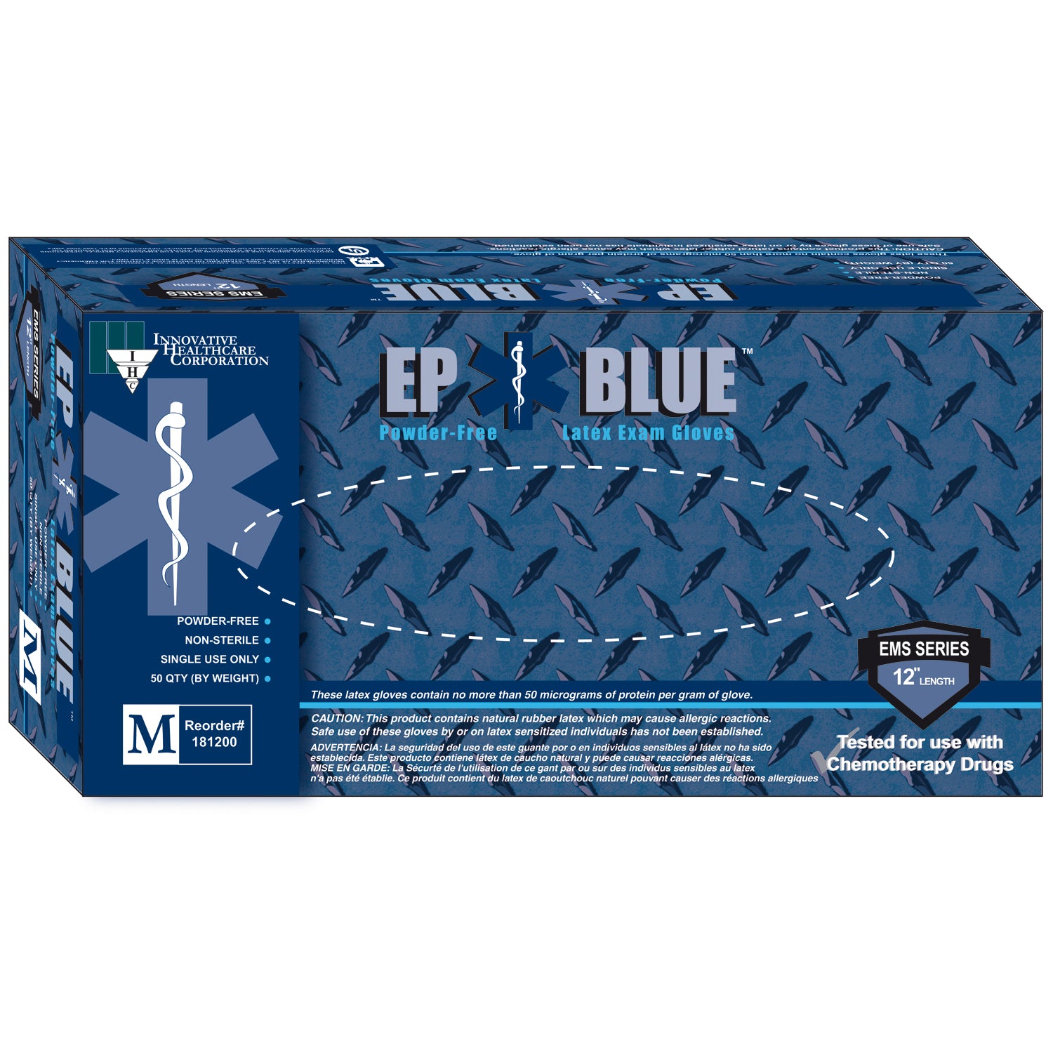 INNOVATIVE DERMASSIST® EP BLUE™ POWDER-FREE LATEX MEDICAL Gloves, Exam, XX-Large, Latex, Non-Sterile, PF, Textured, 15 mil Finger Thickness Extended Cuff, High Risk, Blue, 50/bx, 10 bx/cs