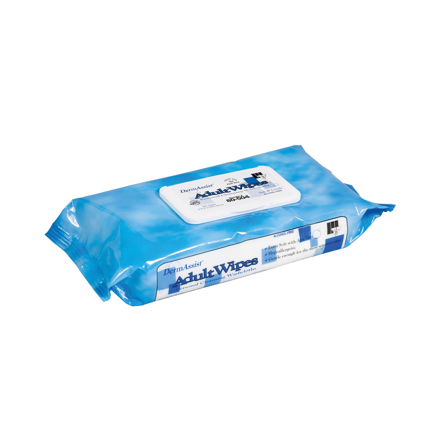 INNOVATIVE DERMASSIST® PREMIUM WIPES Wipes, Incontinence, Adult, Spunlace, Low Profile Tub, 8" x 12", 64 wipes/pk, 12 pk/cs