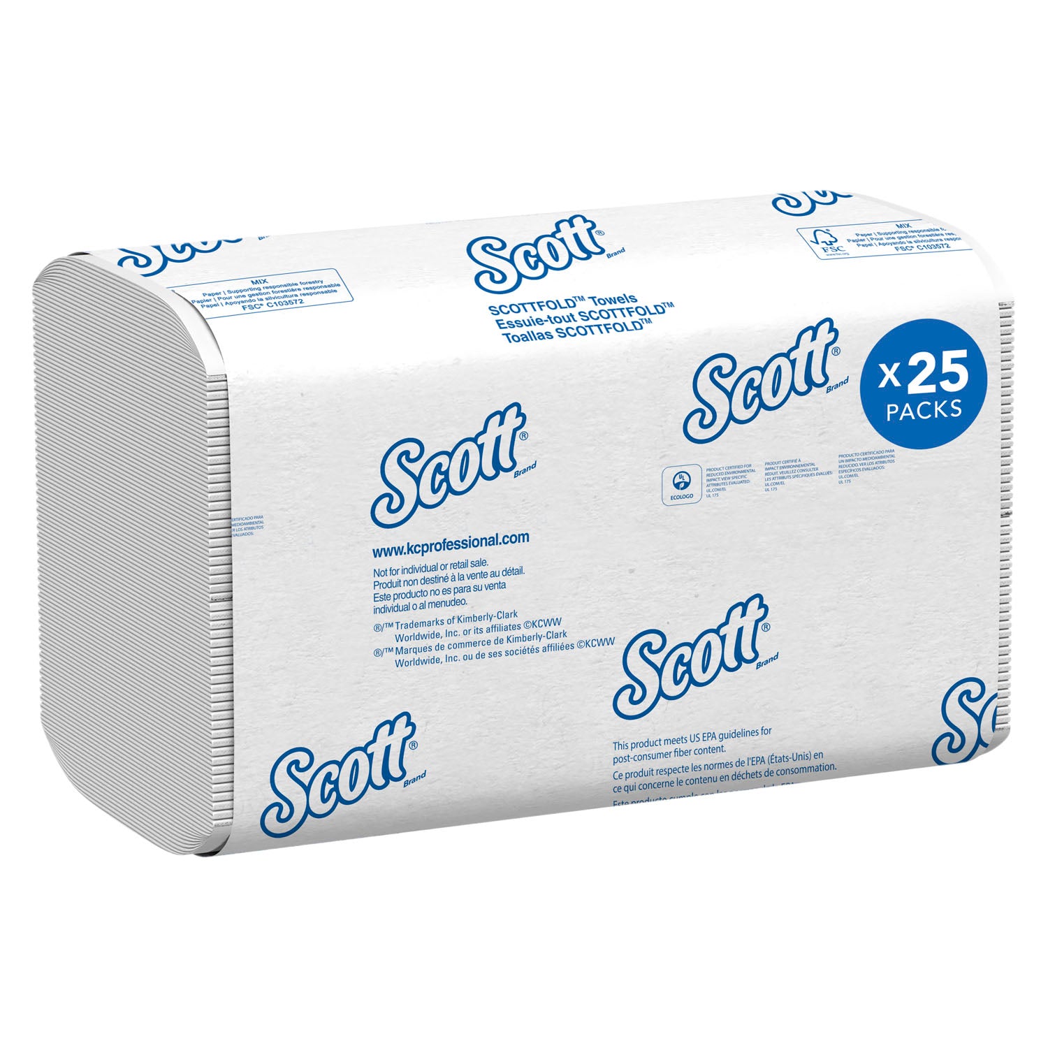 KIMBERLY-CLARK FOLDED TOWELS "Scott ScottFold M Towels, 8.1\" x 12.4\", White, 175/pk, 25 pk/cs "