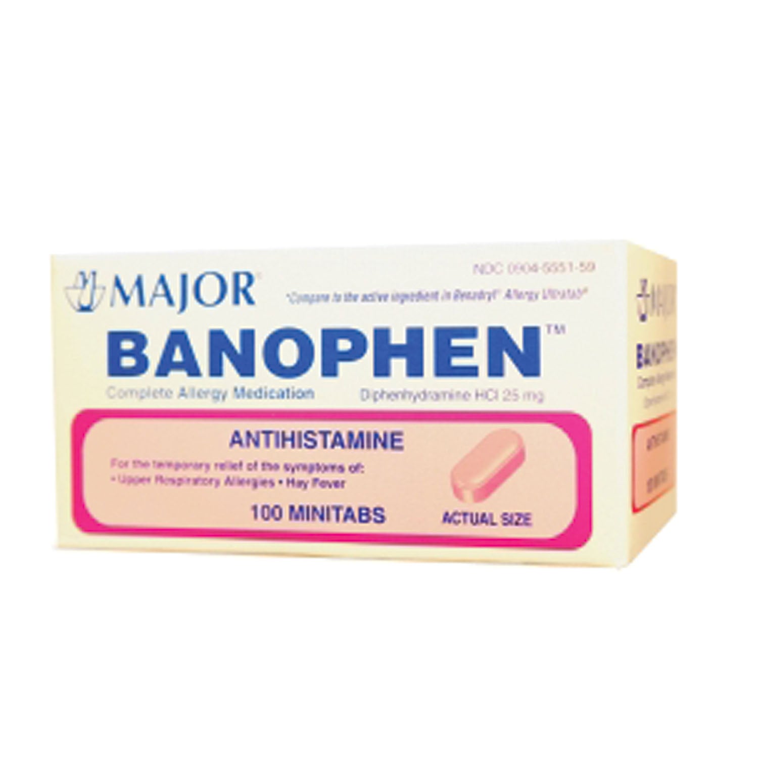 MAJOR ALLERGY CAPLETS Banophen™, Mini-Tabs, 25mg, 100s, Compare to Benadryl® Mini-Tabs, NDC# 00904-5551-59