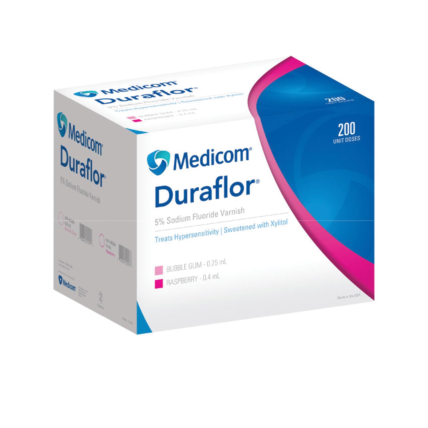 MEDICOM DURAFLOR 5% Sodium Fluoride Varnish, Bubble Gum, 0.25mL Unit Dose, 200/bx (Not Available for sale into Canada)
