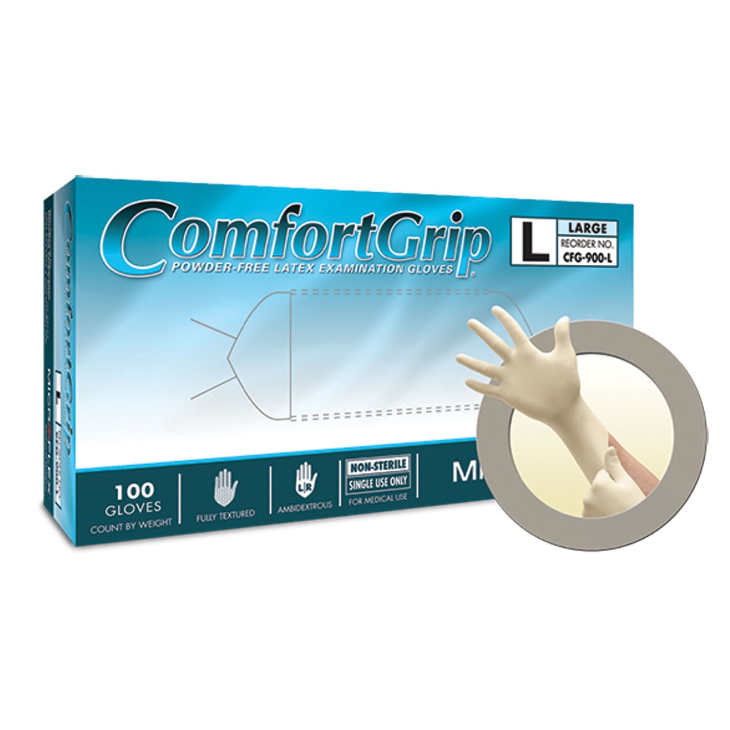 ANSELL MICROFLEX COMFORTGRIP® POWDER-FREE LATEX Exam Gloves, PF Latex, Textured, X-Large, 100/bx, 10 bx/cs