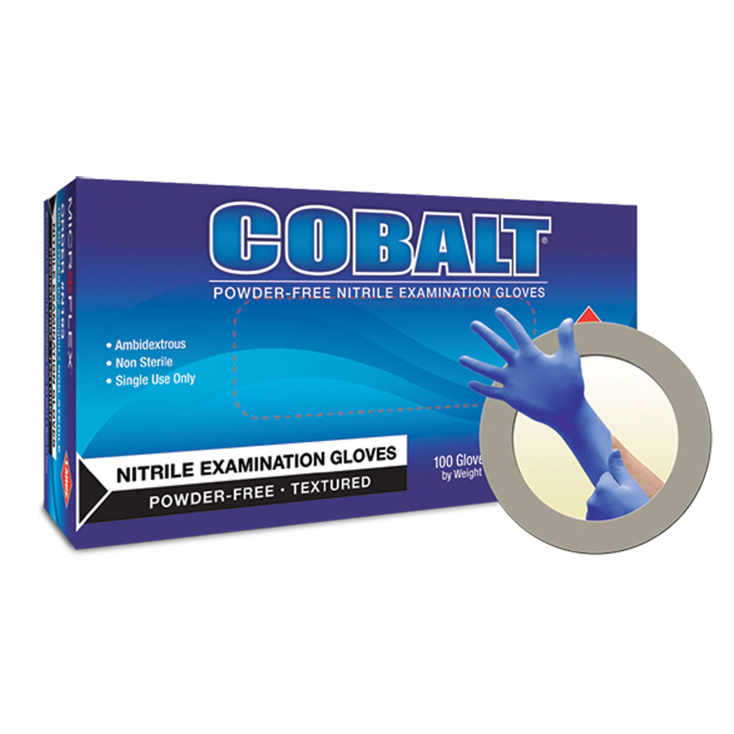 ANSELL MICROFLEX COBALT® POWDER-FREE NITRILE Exam Gloves, PF Nitrile, Textured, Blue, Small, 100/bx, 10 bx/cs