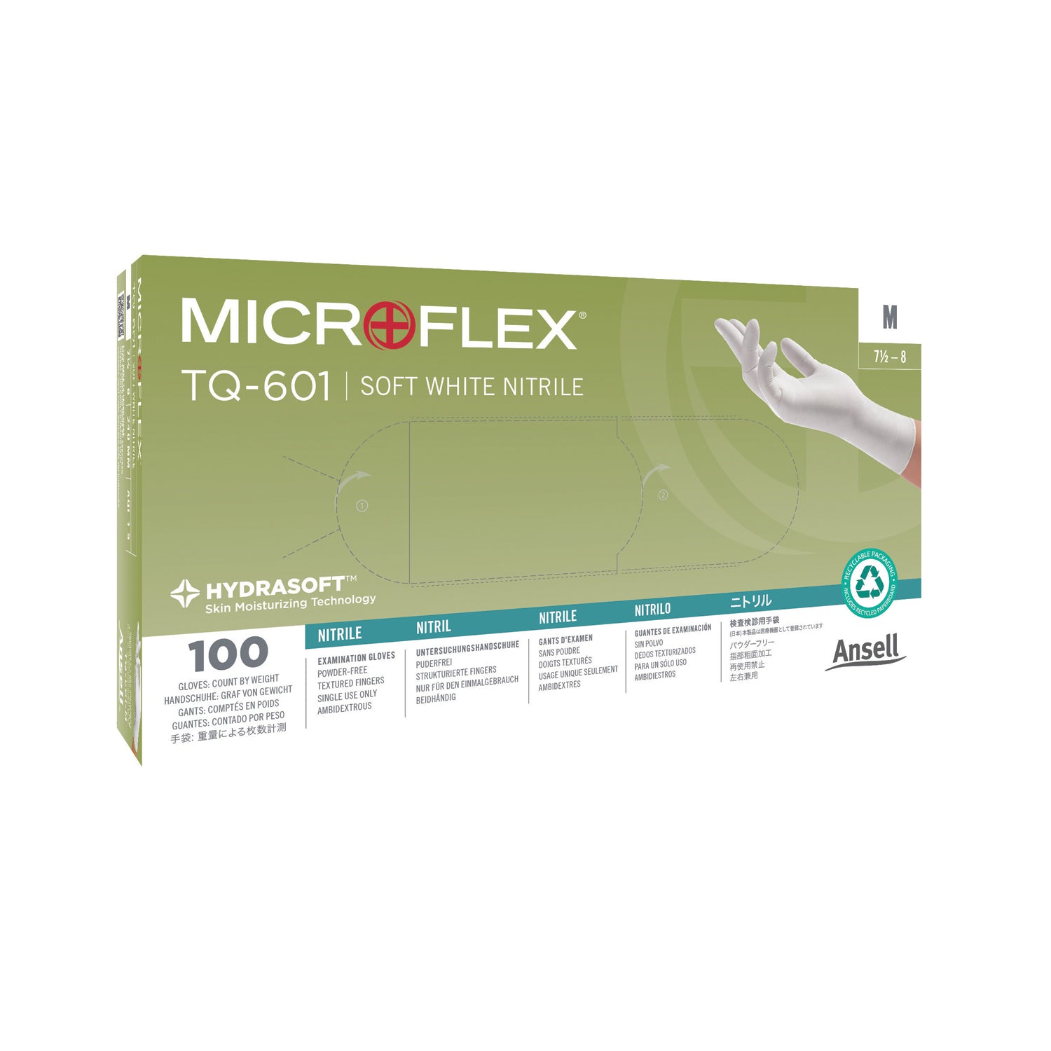 ANSELL MICROFLEX SOFT WHITE POWDER-FREE NITRILE Exam Gloves, Soft, PF Nitrile with Hydrasoft, Textured fingertips, White, Small, 100/bx, 10 bx/cs