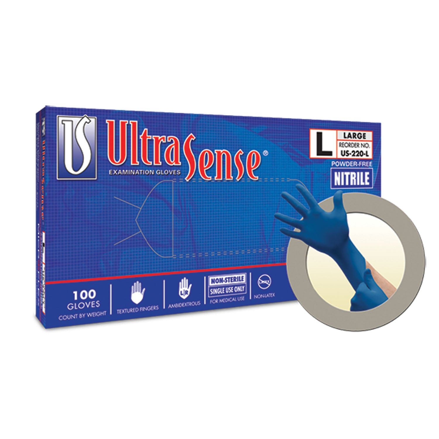 ANSELL MICROFLEX ULTRASENSE® POWDER-FREE NITRILE Exam Gloves, PF Nitrile, Textured Fingers, Blue, Small, 100/bx, 10 bx/cs
