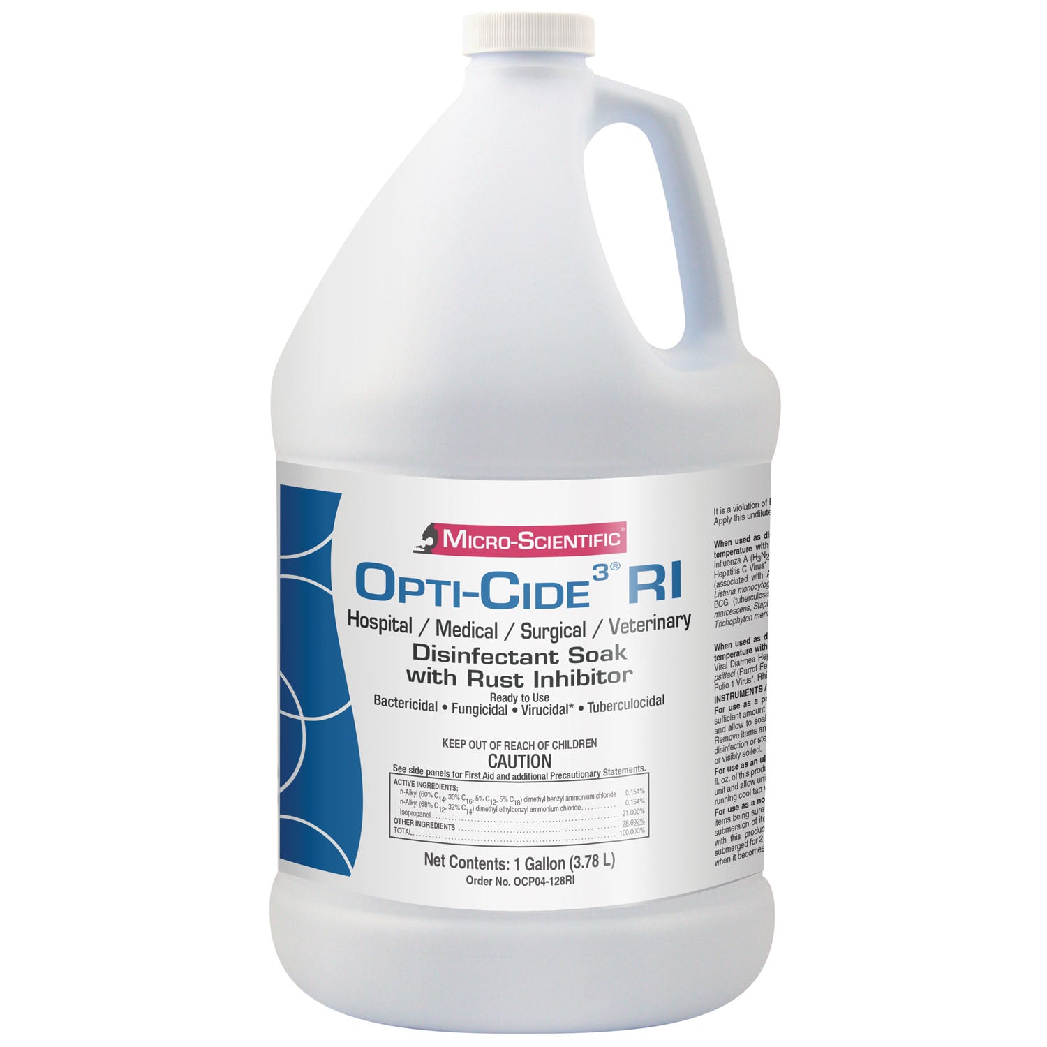 MICRO-SCIENTIFIC OPTI-CIDE3® DISINFECTANT Opti-Cide3, 1 Gallon, Rust Inhibitor, Instrument Disinfectant, Pour Bottle, 4/cs