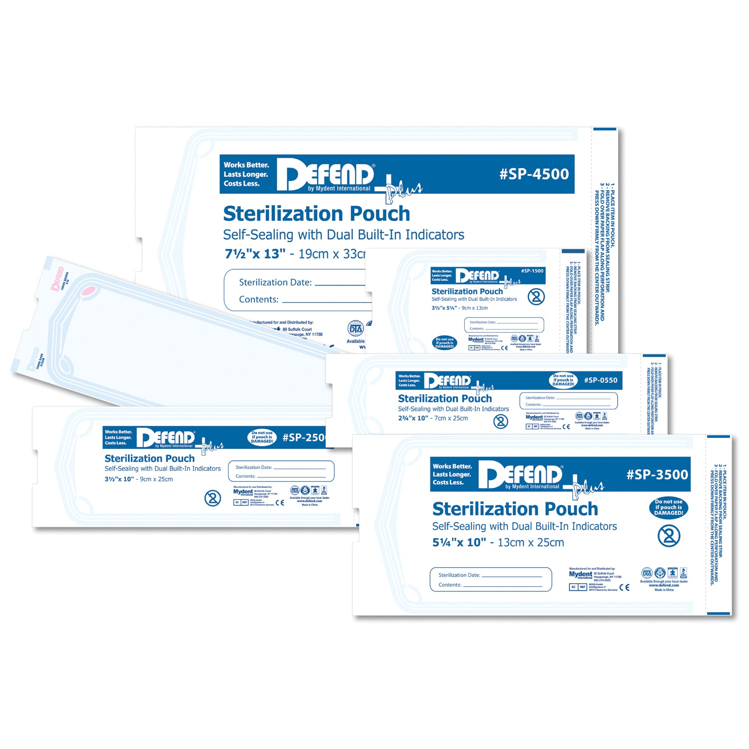 MYDENT Defend+plus STERILIZATION POUCHES "Self-Seal Sterilization Pouch, 3.5\" x 5.25\", 200/bx"