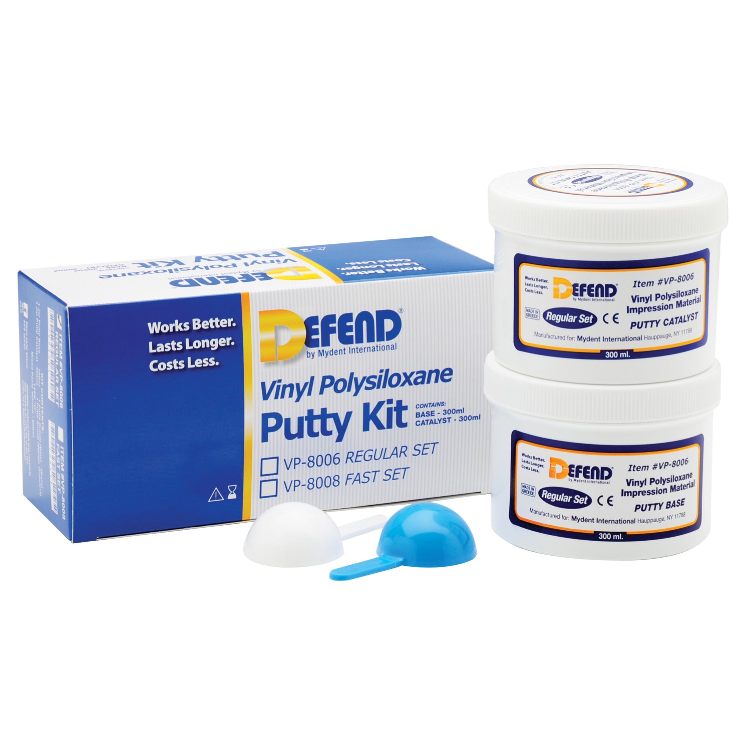 MYDENT DEFEND SUPER HYDROPHILIC VPS IMPRESSION MATERIAL Vinyl Polysiloxane Putty Kit-Regular Set. Includes 2x300 mL jars + 2 scoops