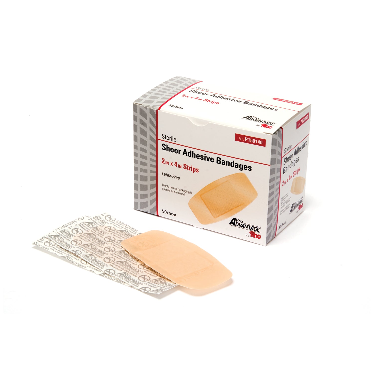 PRO ADVANTAGE® SHEER ADHESIVE BANDAGE "Adhesive Bandage, Strips, 2\" x 4\", 50/bx, 12 bx/cs"