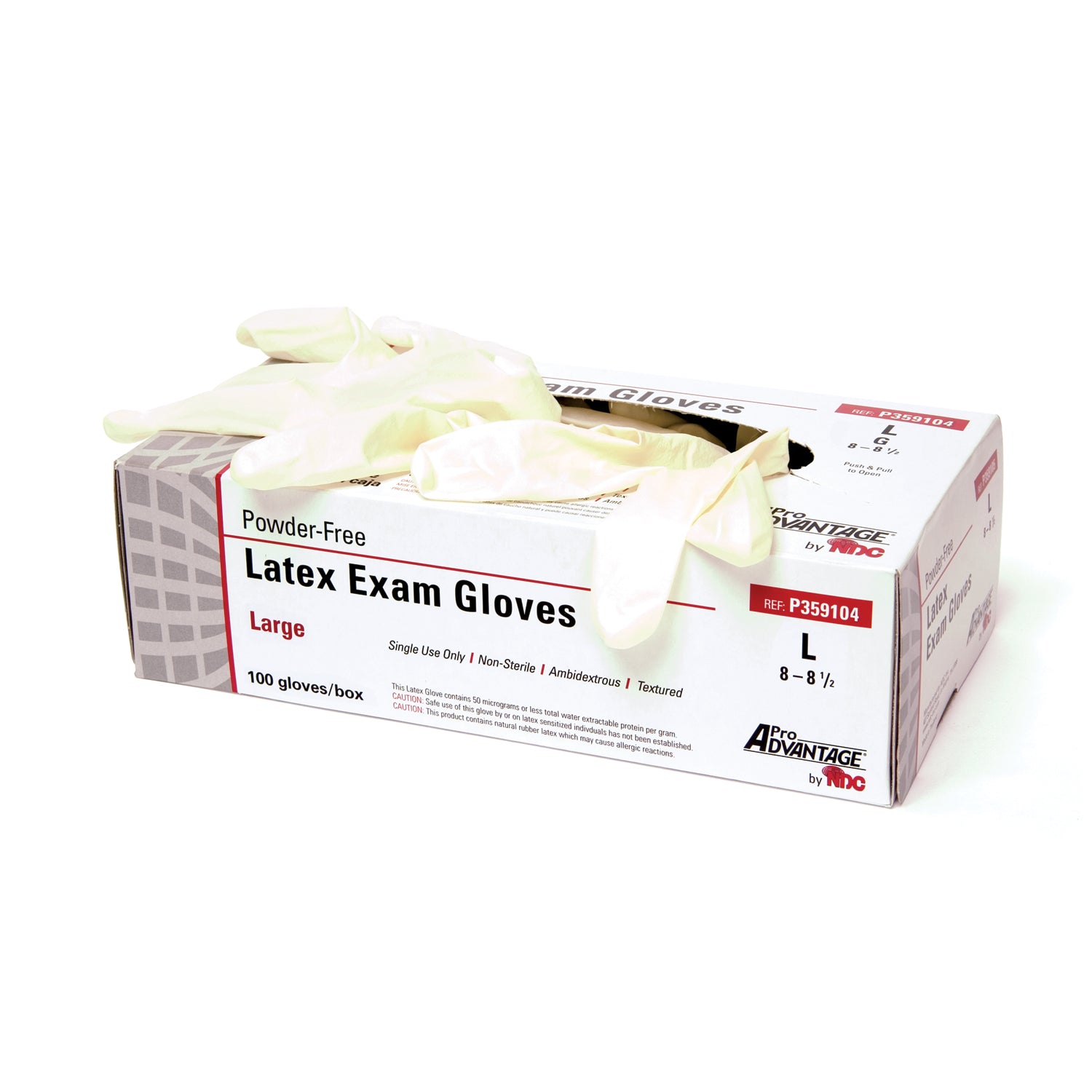 PRO ADVANTAGE® LATEX POWDER-FREE EXAM GLOVES Latex Exam Glove, Powder Free (PF), Large, 100/bx, 10 bx/cs (75 cs/plt)