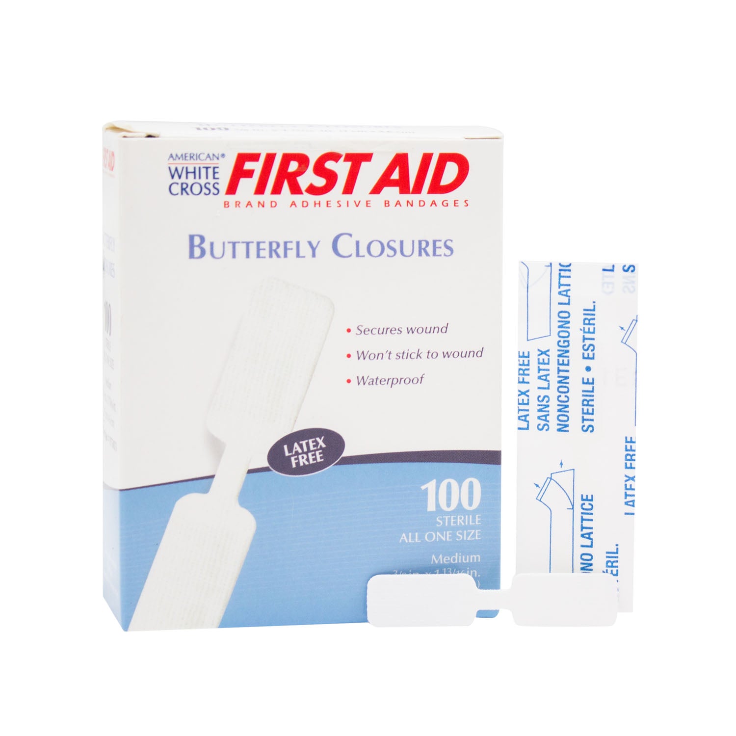 DUKAL BUTTERFLY CLOSURES ADHESIVE BANDAGES "Butterfly Adhesive Bandage, 13/32\" x 1 13/16\", Sterile, 100/bx, 12 bx/cs "