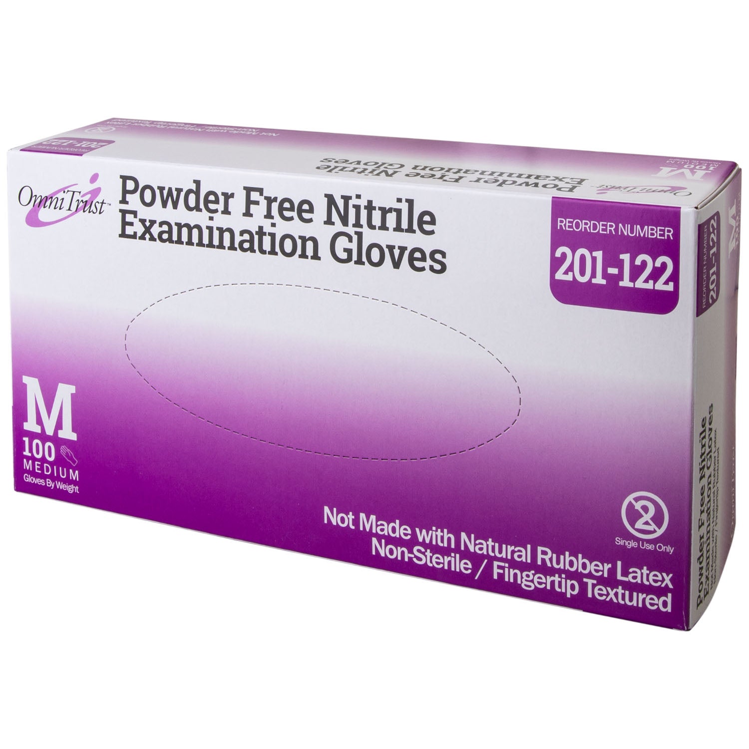 OMNI INTERNATIONAL OMNITRUST™ NITRILE POWDER FREE EXAMINATION GLOVE Exam Glove, Nitrile, Medium, Textured Fingers, Blue, Powder Free