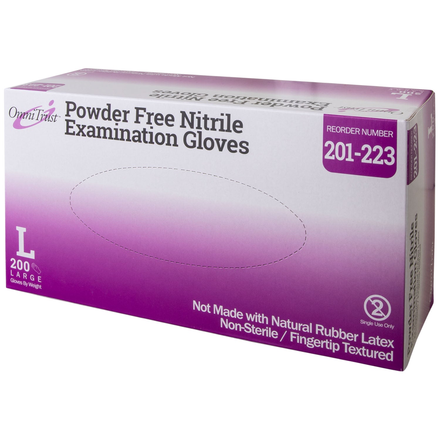 OMNI INTERNATIONAL OMNITRUST™ NITRILE POWDER FREE EXAMINATION GLOVE Exam Glove, Nitrile, Large, Textured Fingers, Blue, Powder Free