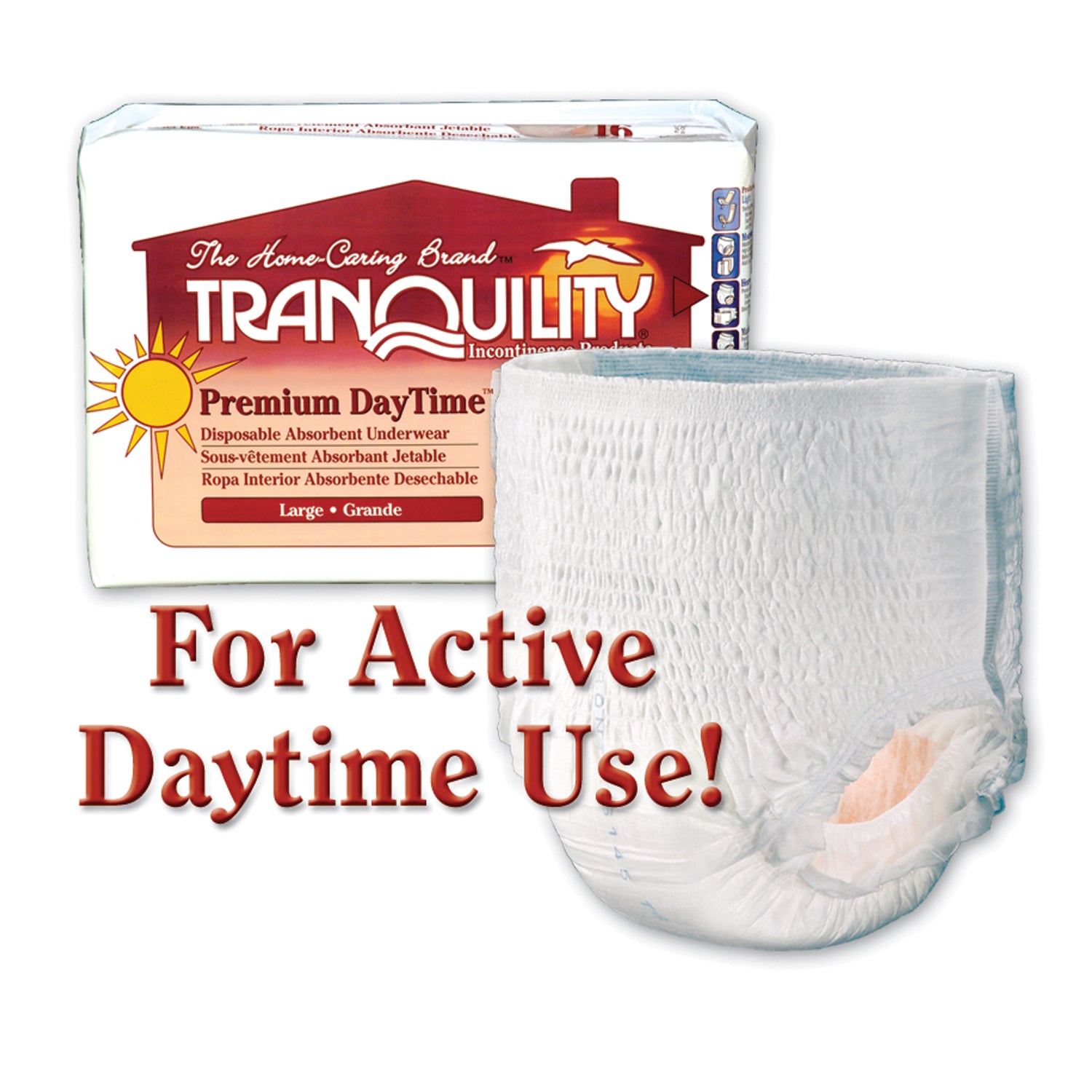 PRINCIPLE BUSINESS TRANQUILITY® PREMIUM DAYTIME™ DISPOSABLE ABSORBENT UNDERWEAR "Underwear, Large Daytime DAU, 45\"-54\", 170-210 lbs, 25 fl oz Capacity, 16/pk, 4 pk/cs "