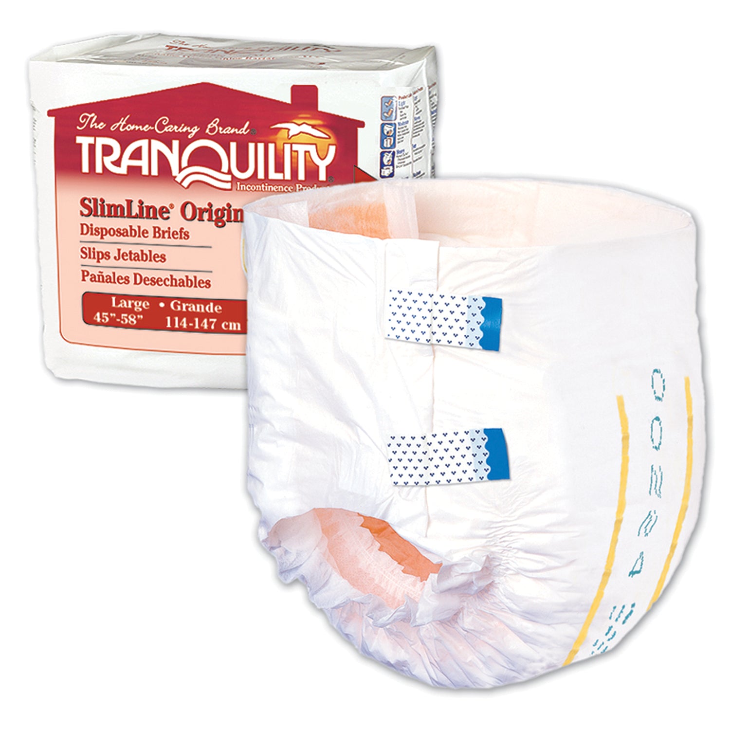 PRINCIPLE BUSINESS TRANQUILITY® SLIMLINE® DISPOSABLE BRIEFS "Brief, Large Adult, 45\" to 58\", 21.04 fl oz Capacity, 12/pk, 8 pk/cs "