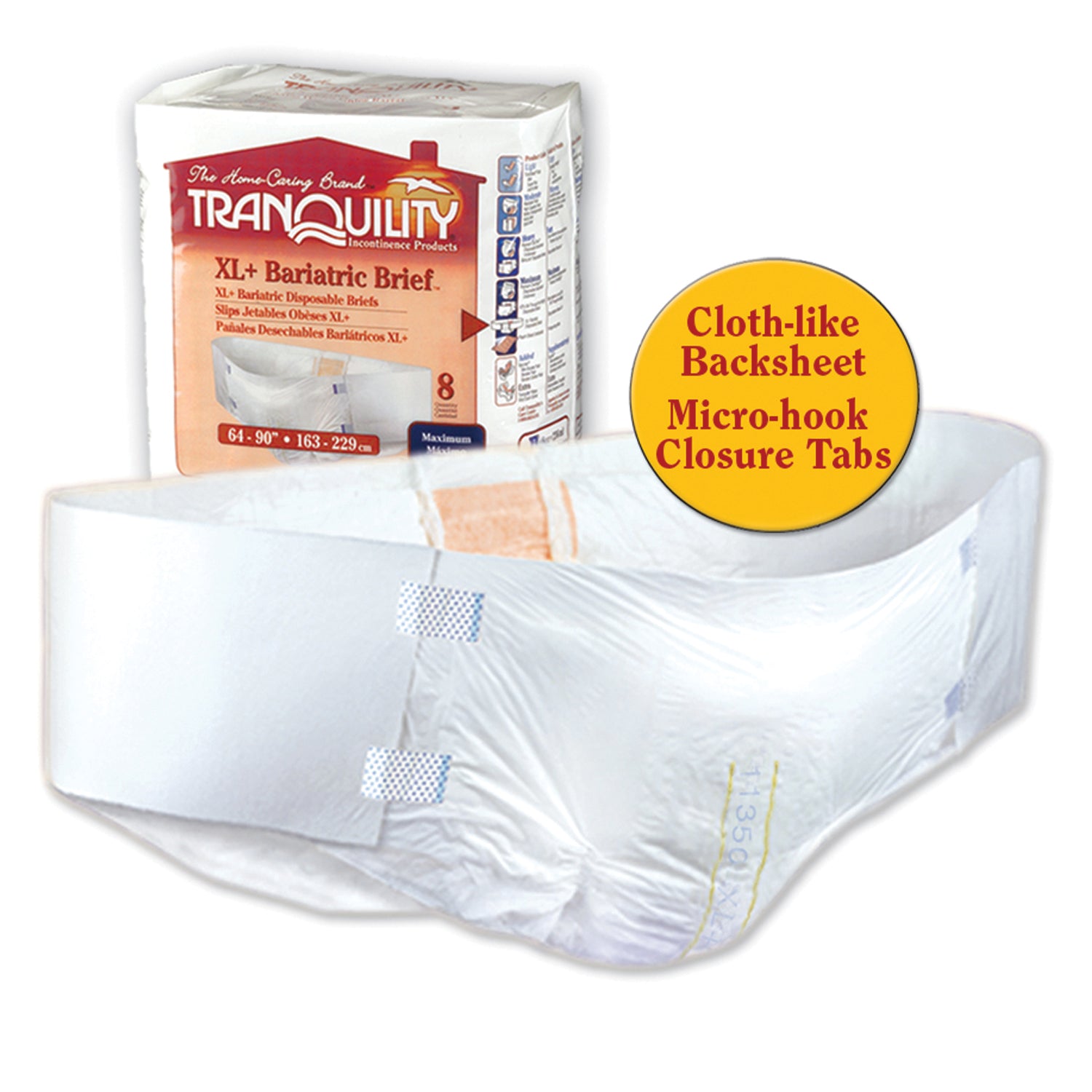 PRINCIPLE BUSINESS TRANQUILITY® Xl+ BARIATRIC BRIEFS "XL+ Bariatric Brief, 64\" to 90\", 34 fl oz Capacity, 8/pk, 4 pk/cs "
