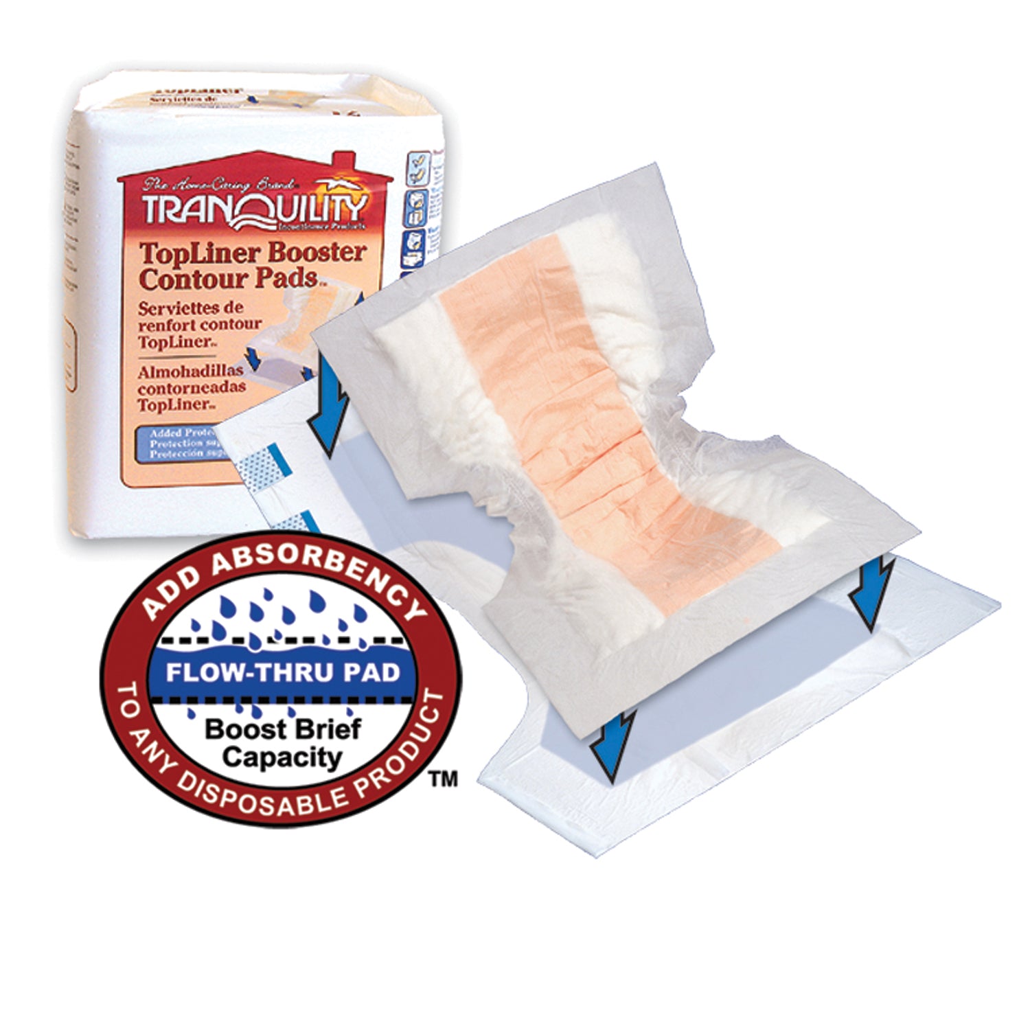 PRINCIPLE BUSINESS TRANQUILITY® TOPLINER™ BOOSTER CONTOUR Booster Contour, 21½" x 13½", 13.6 fl oz Capacity, 12/pk, 10 pk/cs