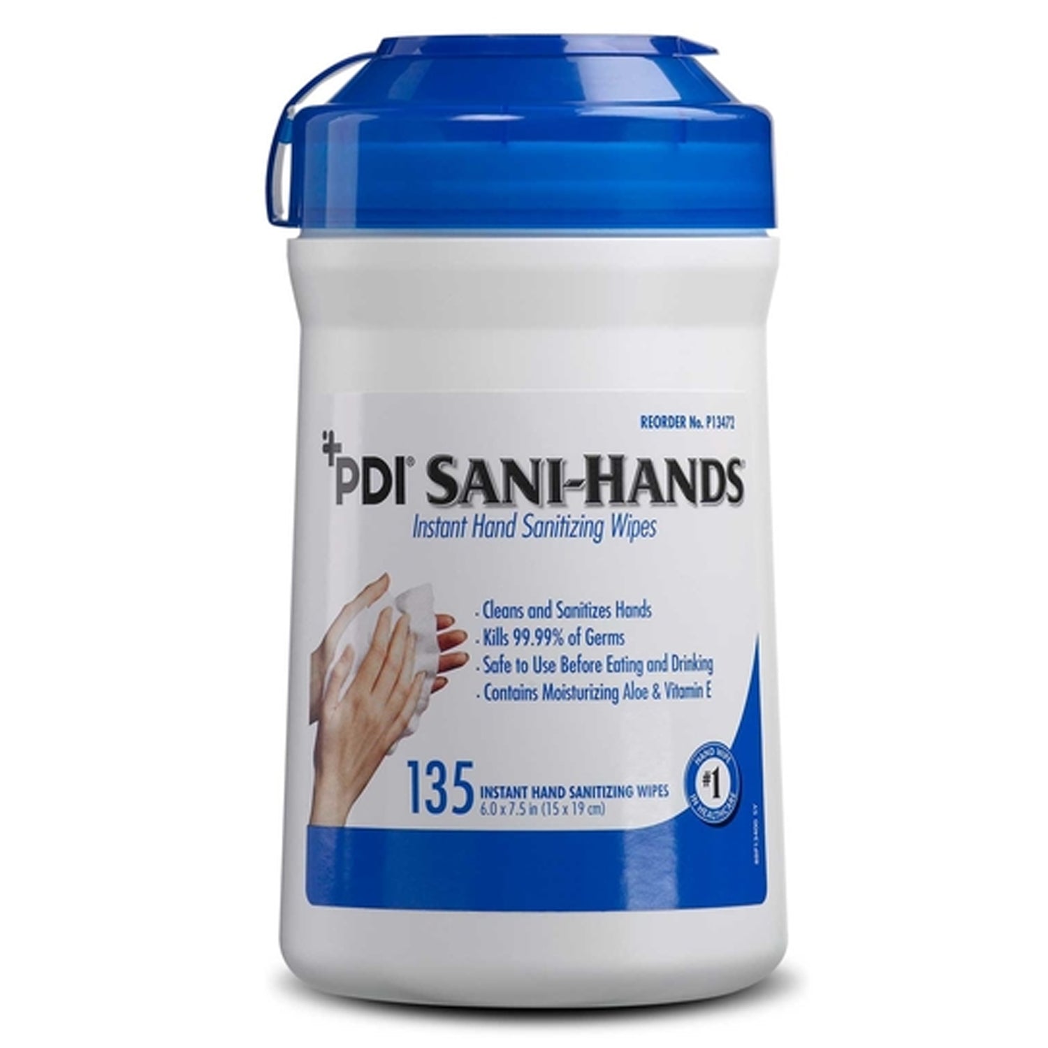 PDI SANI-HANDS® INSTANT HAND SANITIZING WIPES Instant Hand Sanitizing Wipe, Medium, 6" x 7½", 135/can, 12 can/cs