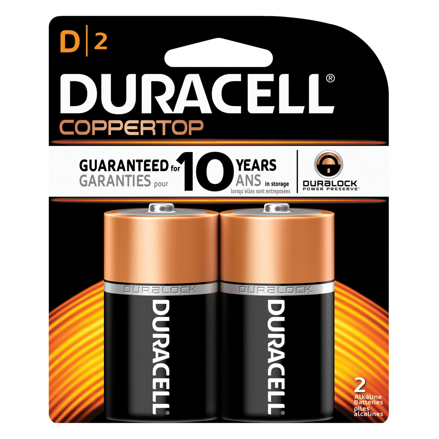 DURACELL® COPPERTOP® ALKALINE RETAIL WITH DURALOCK POWER PRESERVE™ TECHNOLOGY Battery, Alkaline, Size D, 2pk, 6 pk/bx, 8 bx/cs