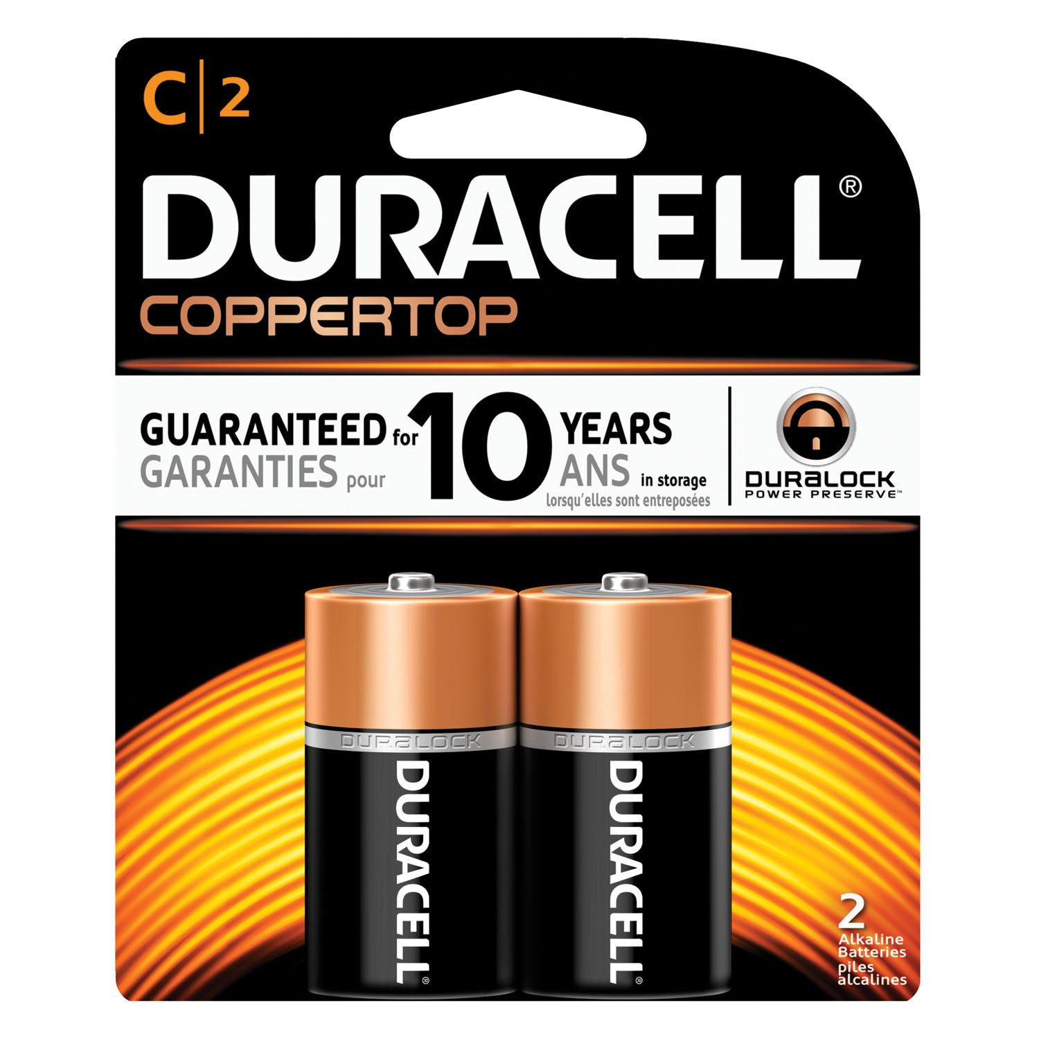 DURACELL® COPPERTOP® ALKALINE RETAIL WITH DURALOCK POWER PRESERVE™ TECHNOLOGY Battery, Alkaline, Size C, 2pk, 8 pk/bx, 6 bx/cs