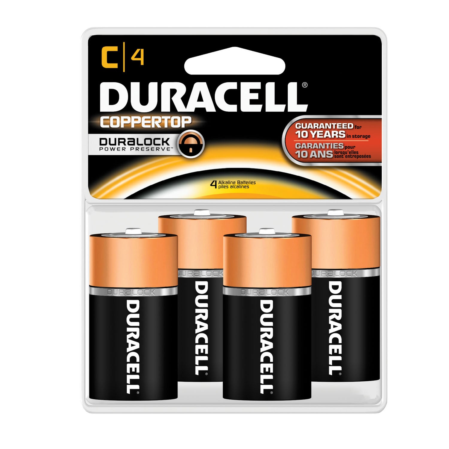 DURACELL® COPPERTOP® ALKALINE RETAIL WITH DURALOCK POWER PRESERVE™ TECHNOLOGY Battery, Alkaline, Size C, 4pk, 18 pk/cs