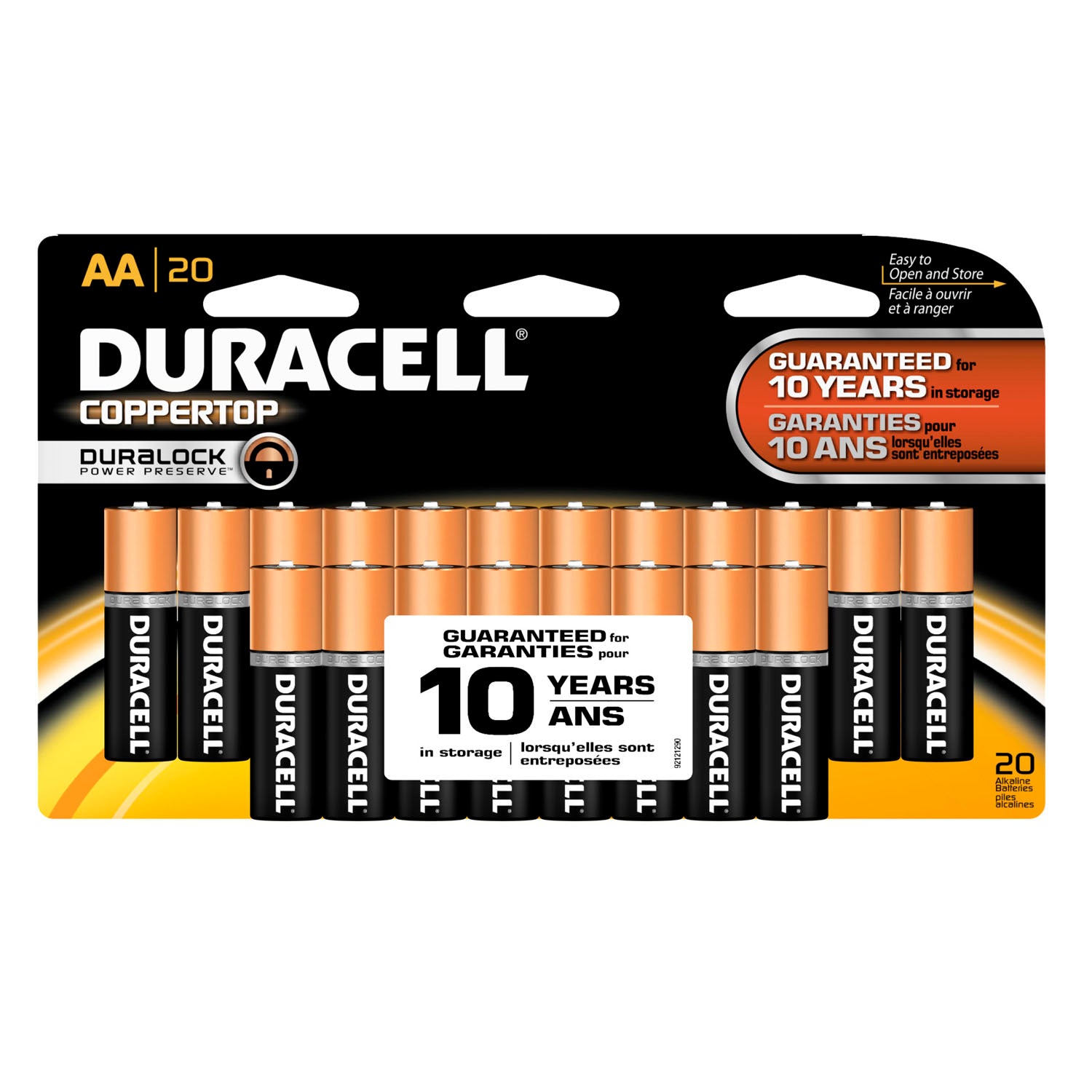 DURACELL® COPPERTOP® ALKALINE RETAIL WITH DURALOCK POWER PRESERVE™ TECHNOLOGY Battery, Alkaline, Size AA, Doublewide, 20/pk 12pk/cs