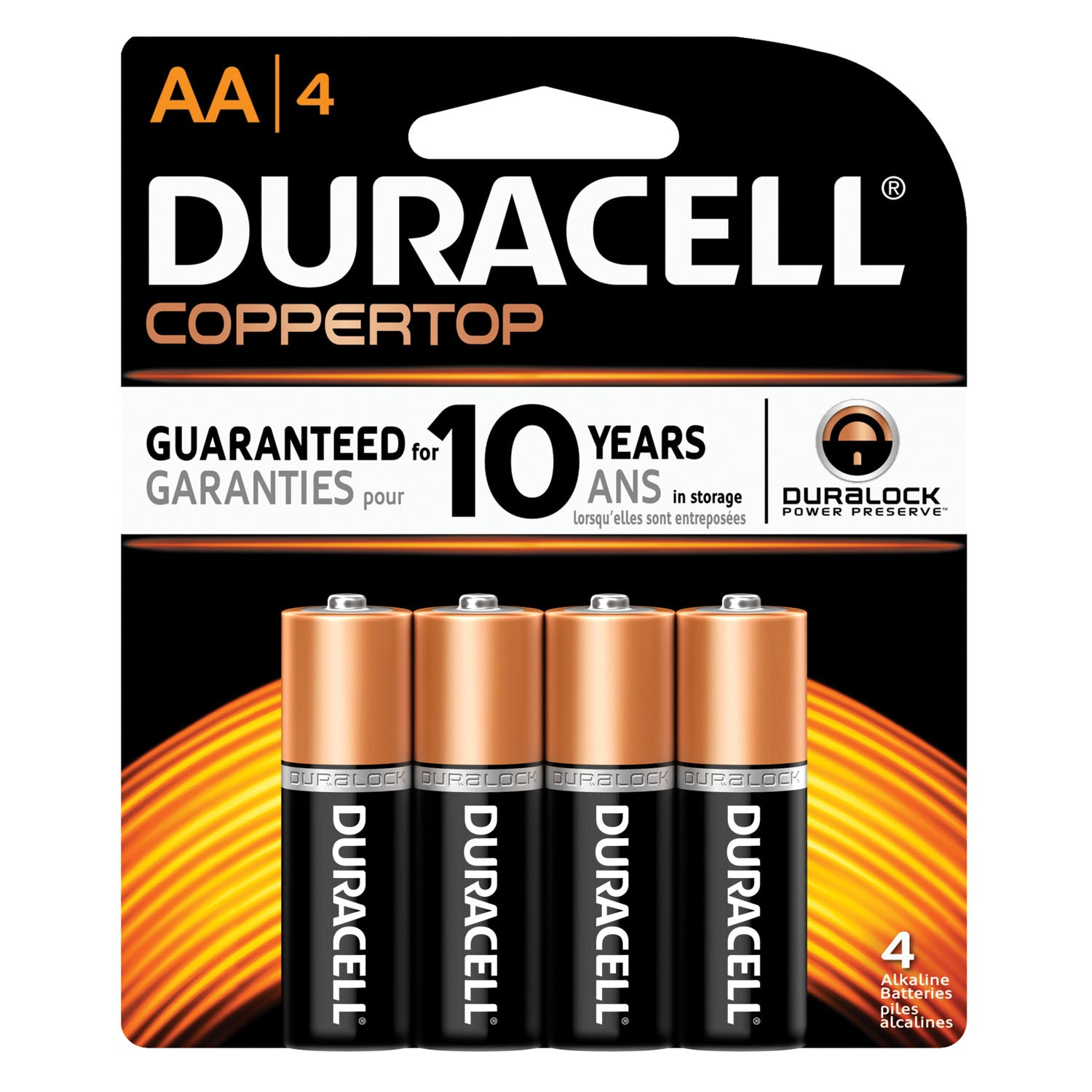 DURACELL® COPPERTOP® ALKALINE RETAIL WITH DURALOCK POWER PRESERVE™ TECHNOLOGY Battery, Alkaline, Size AA, 4pk, 14pk/bx, 4 bx/cs