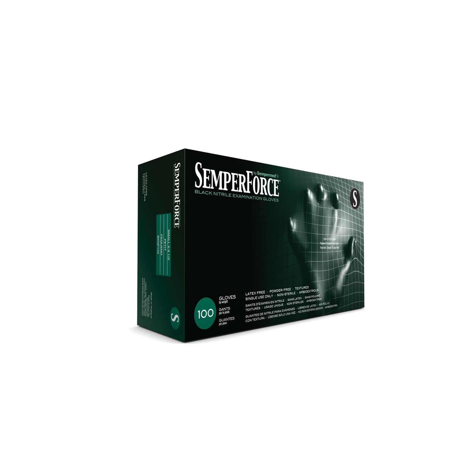 HARPS USA SEMPERFORCE NITRILE EXAM POWDER FREE TEXTURED GLOVE Exam Glove, Nitrile, Small, Black, 100/bx, 10 bx/cs